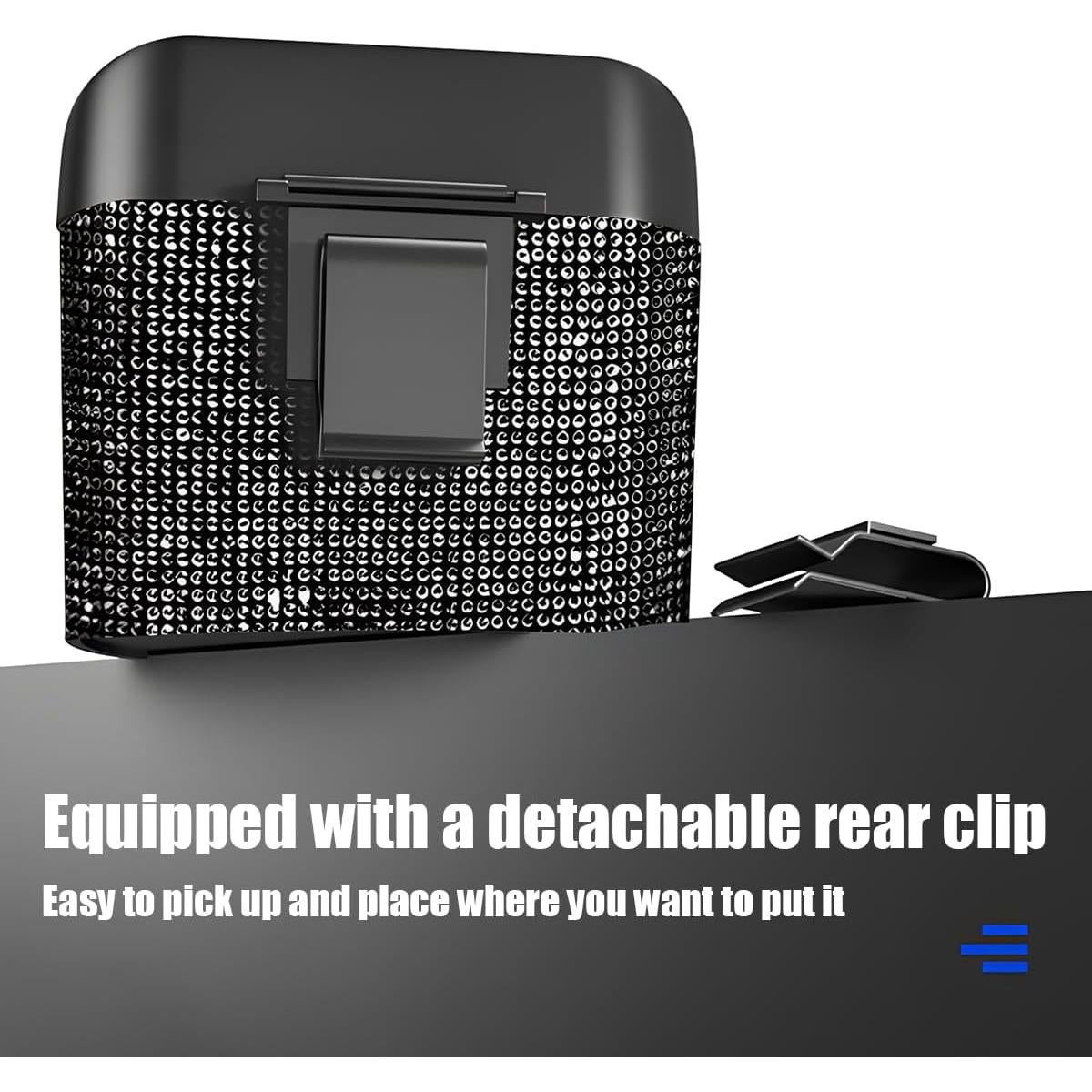 Basurero de Coche AICEL Negro con Tapa y Cristales de Rhinestone