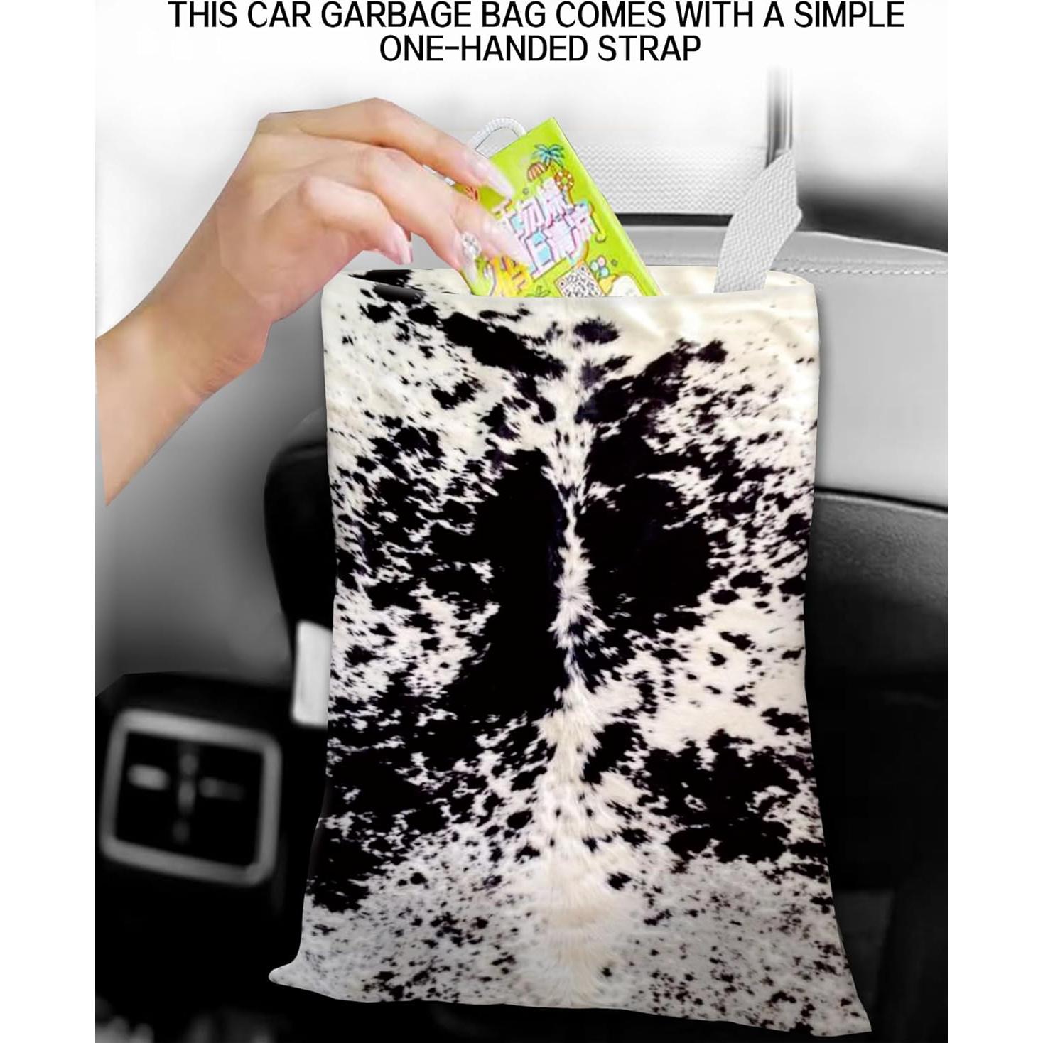 Basurero de Auto Colgante ANKVRP Retro Negro Blanco Piel de Vaca