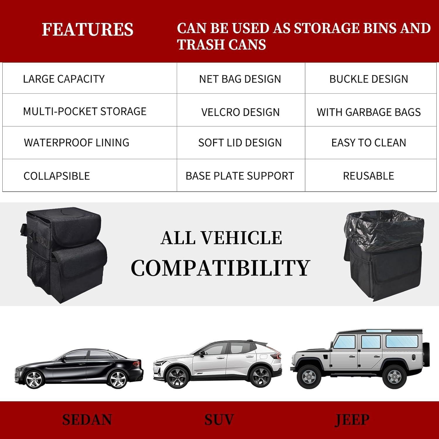 Basurero de coche plegable SPORT, impermeable y desmontable