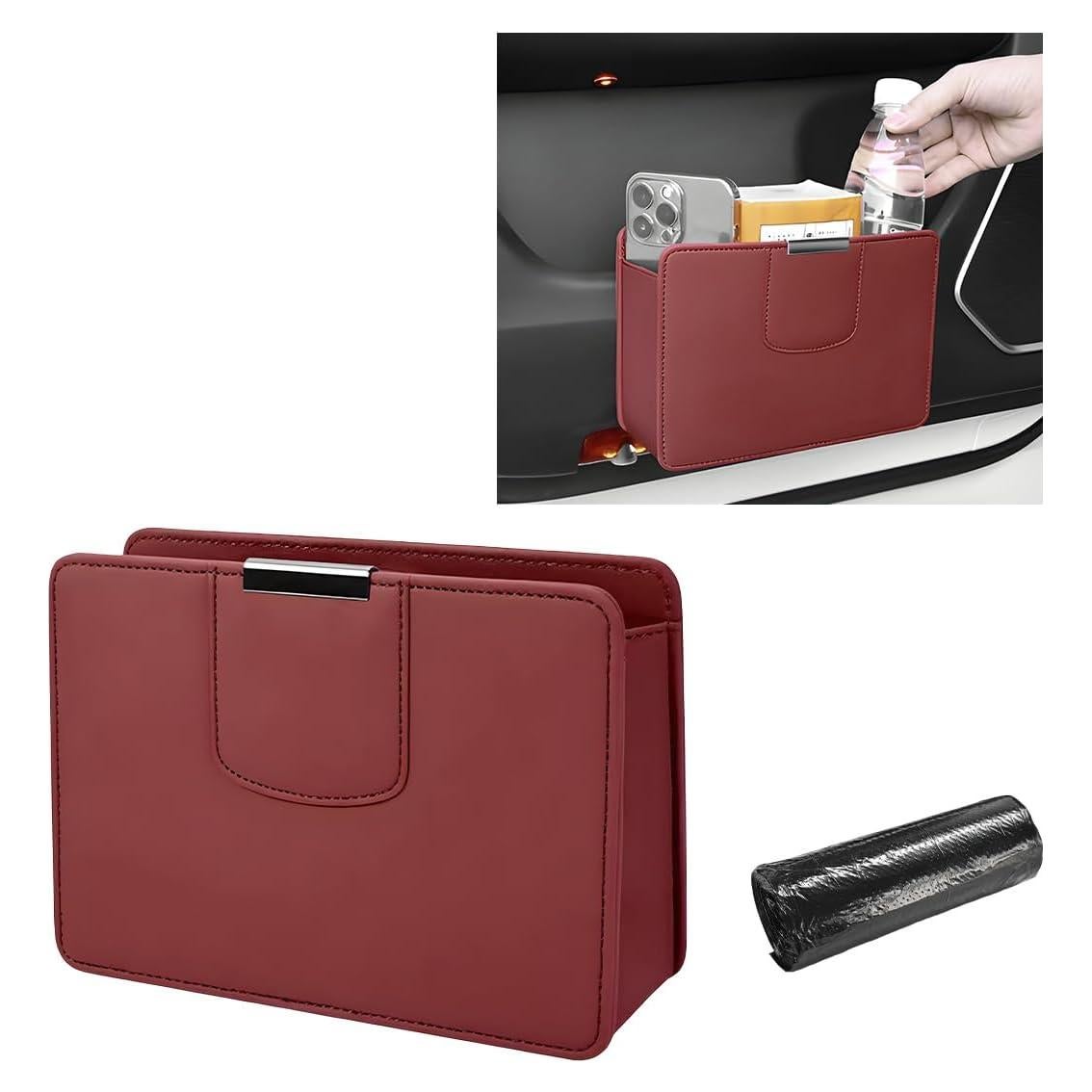 Basurero de Auto FSTURIOS Plegable Cuero Rojo Vino 2000ml