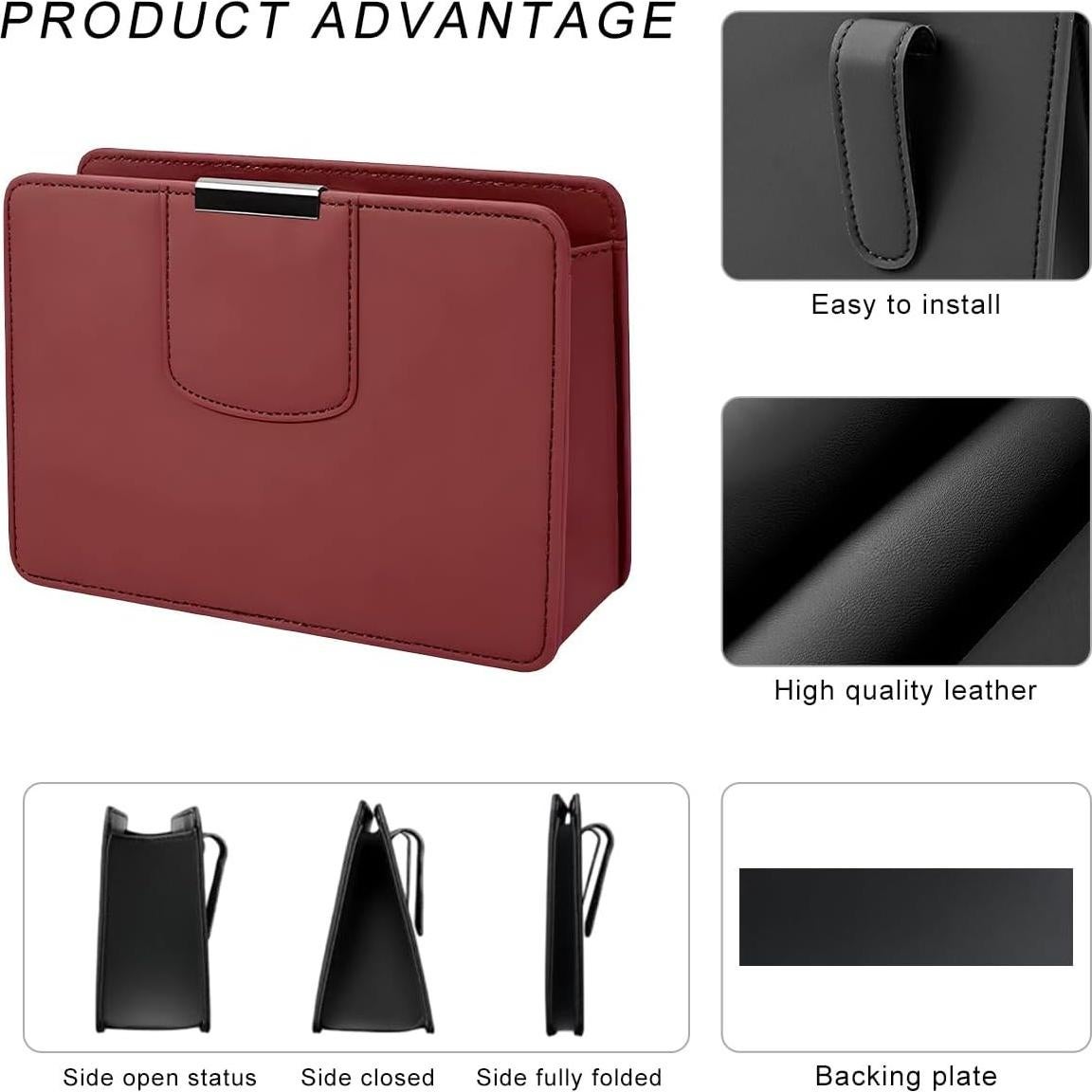 Basurero de Auto FSTURIOS Plegable Cuero Rojo Vino 2000ml