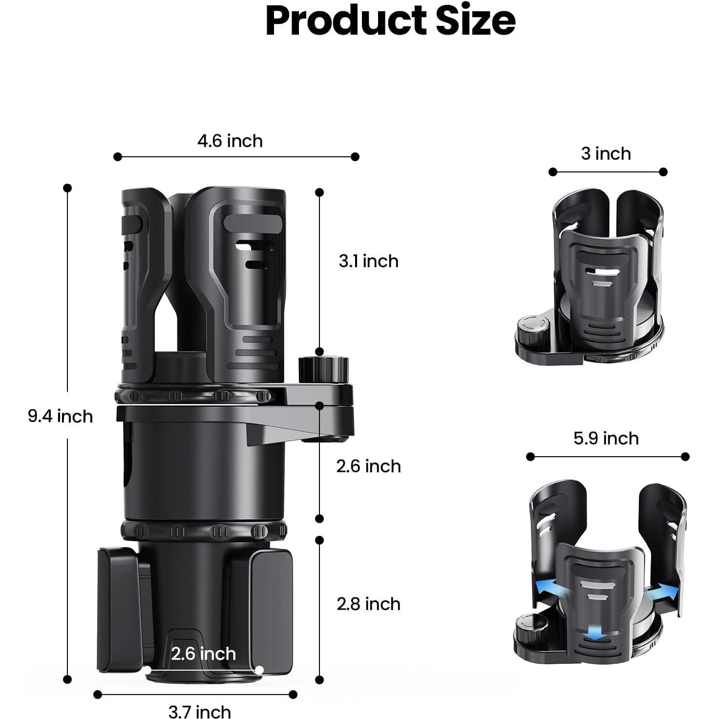 Soporte para Tazas de Coche UNIWA Adaptador 2 en 1 Negro