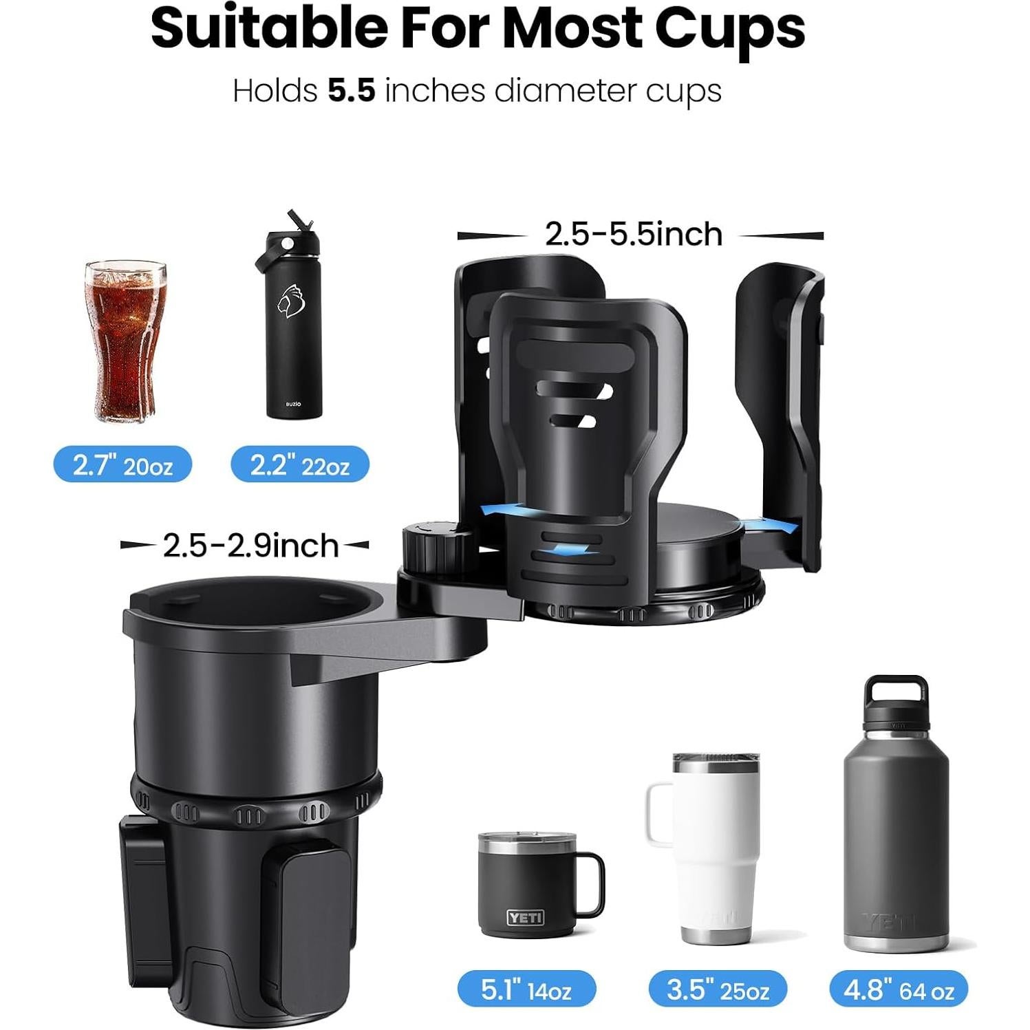 Soporte para Tazas de Coche UNIWA Adaptador 2 en 1 Negro