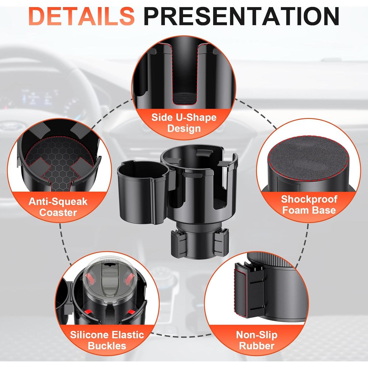 Soporte de Taza 2 en 1 DDTPDE para Auto Ajustable Negro