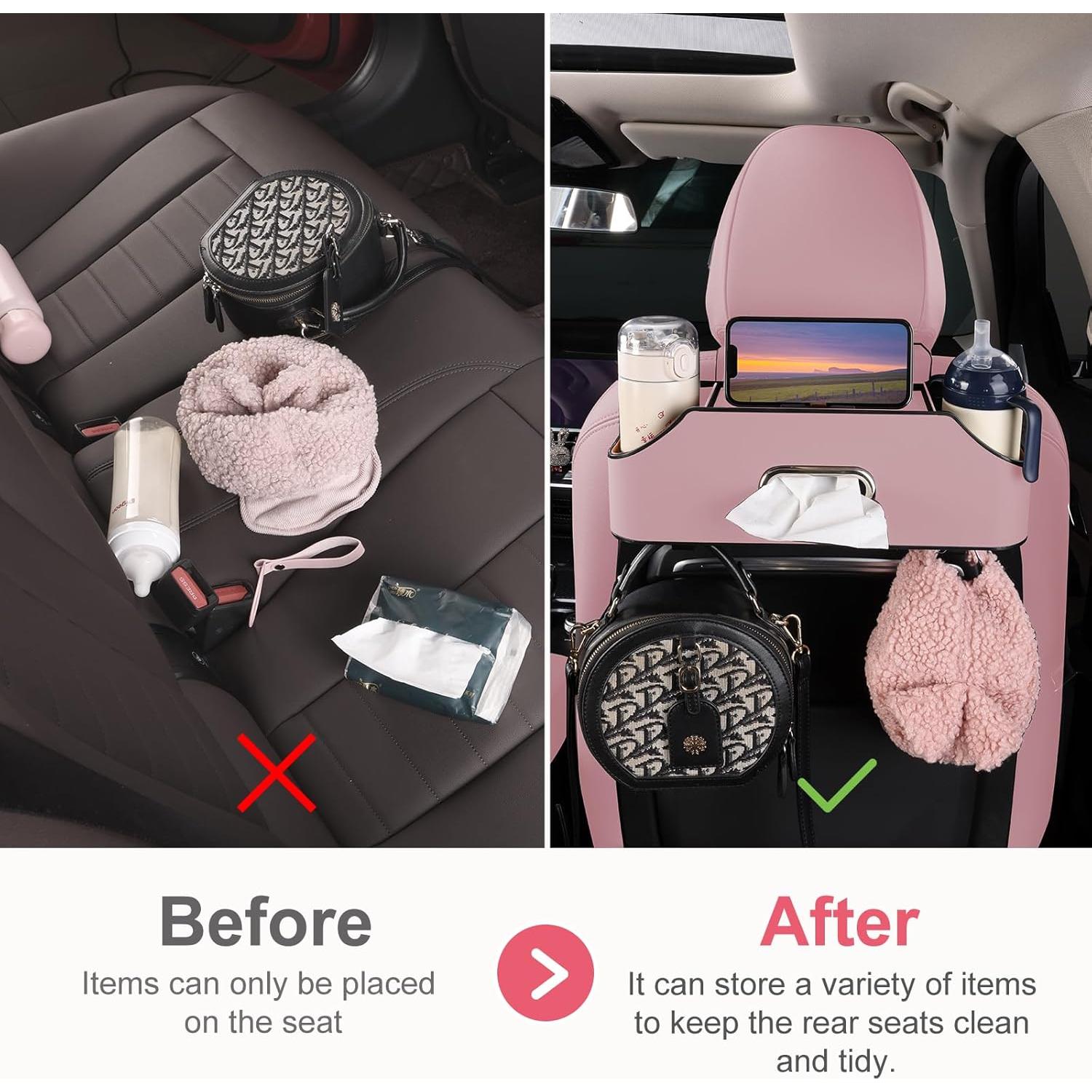 Organizador de Asiento Trasero Sancaral Rosa con 2 Portavasos