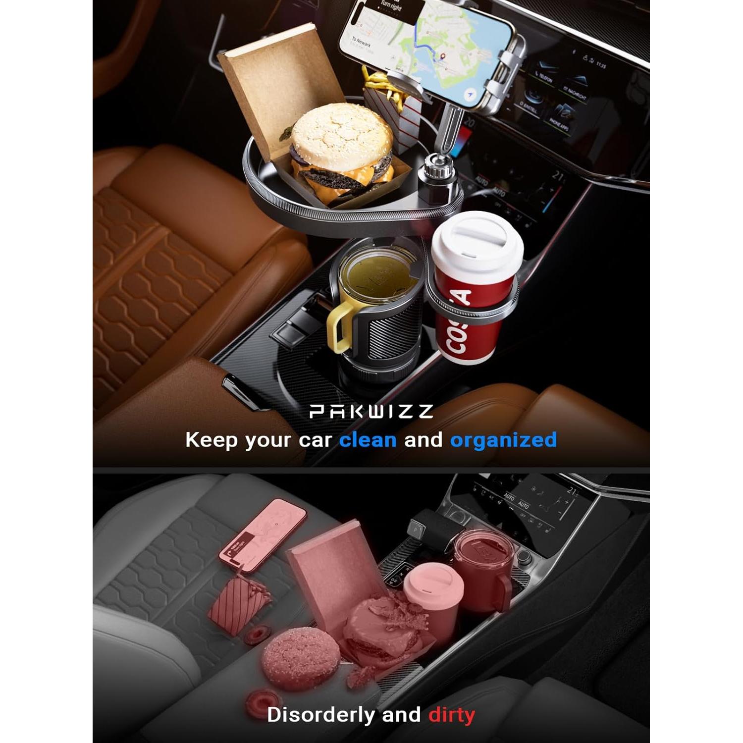 Bandeja de Comida para Coche PakWizz 4-en-1 Soporte Teléfono