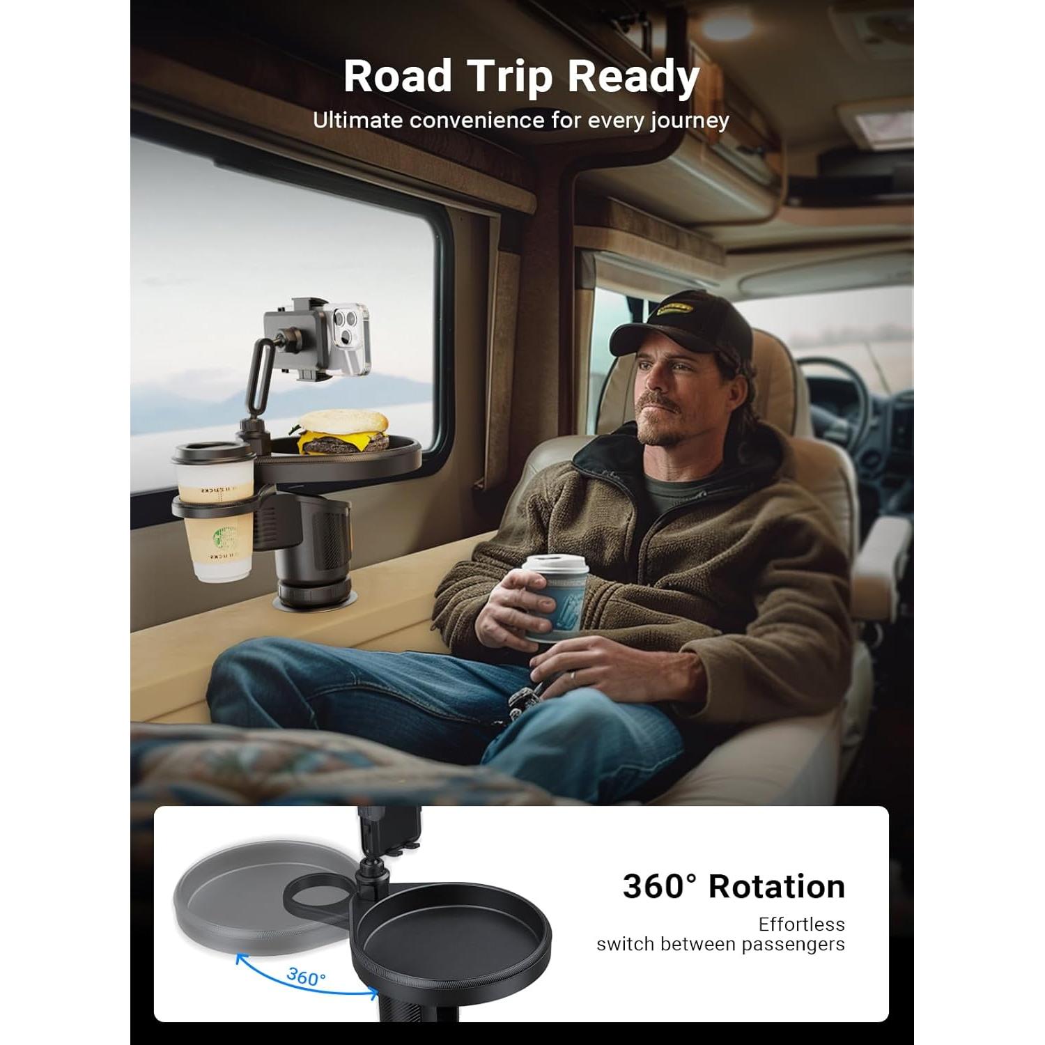 Bandeja de Comida para Coche PakWizz 4-en-1 Soporte Teléfono