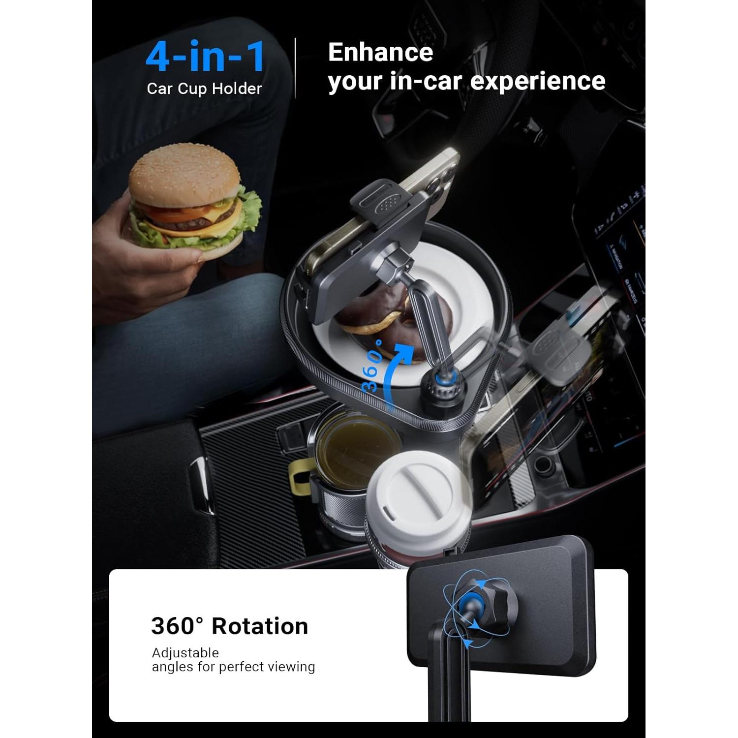 Bandeja de Comida para Coche PakWizz 4-en-1 Soporte Teléfono