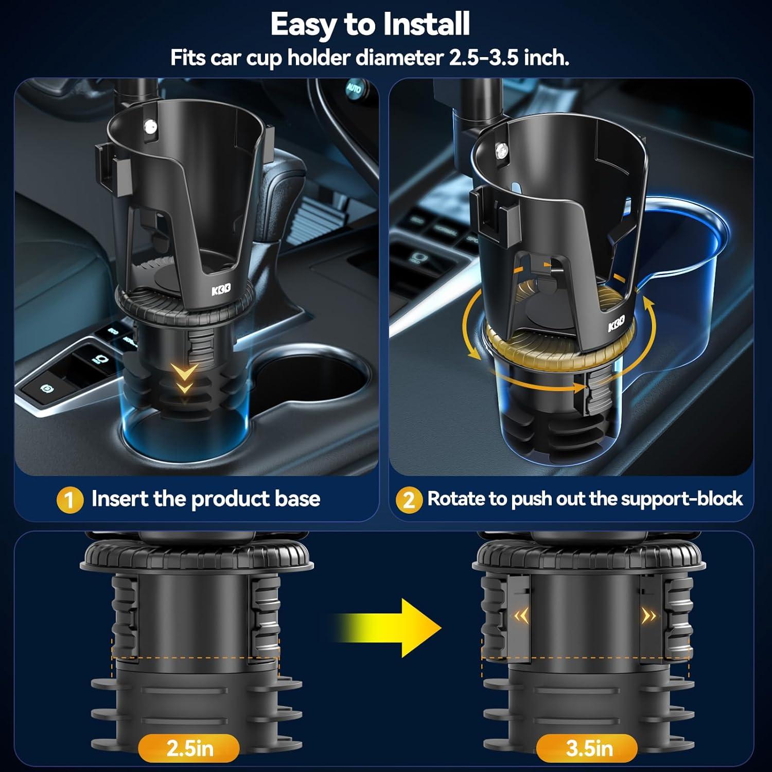 Soporte para Tazas de Coche KDD 3 en 1 Ajustable con Bandeja
