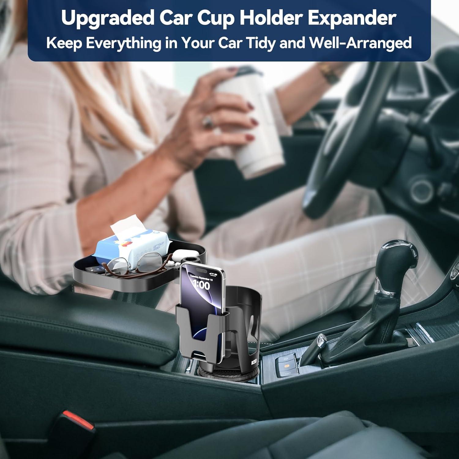 Soporte para Tazas de Coche KDD 3 en 1 Ajustable con Bandeja