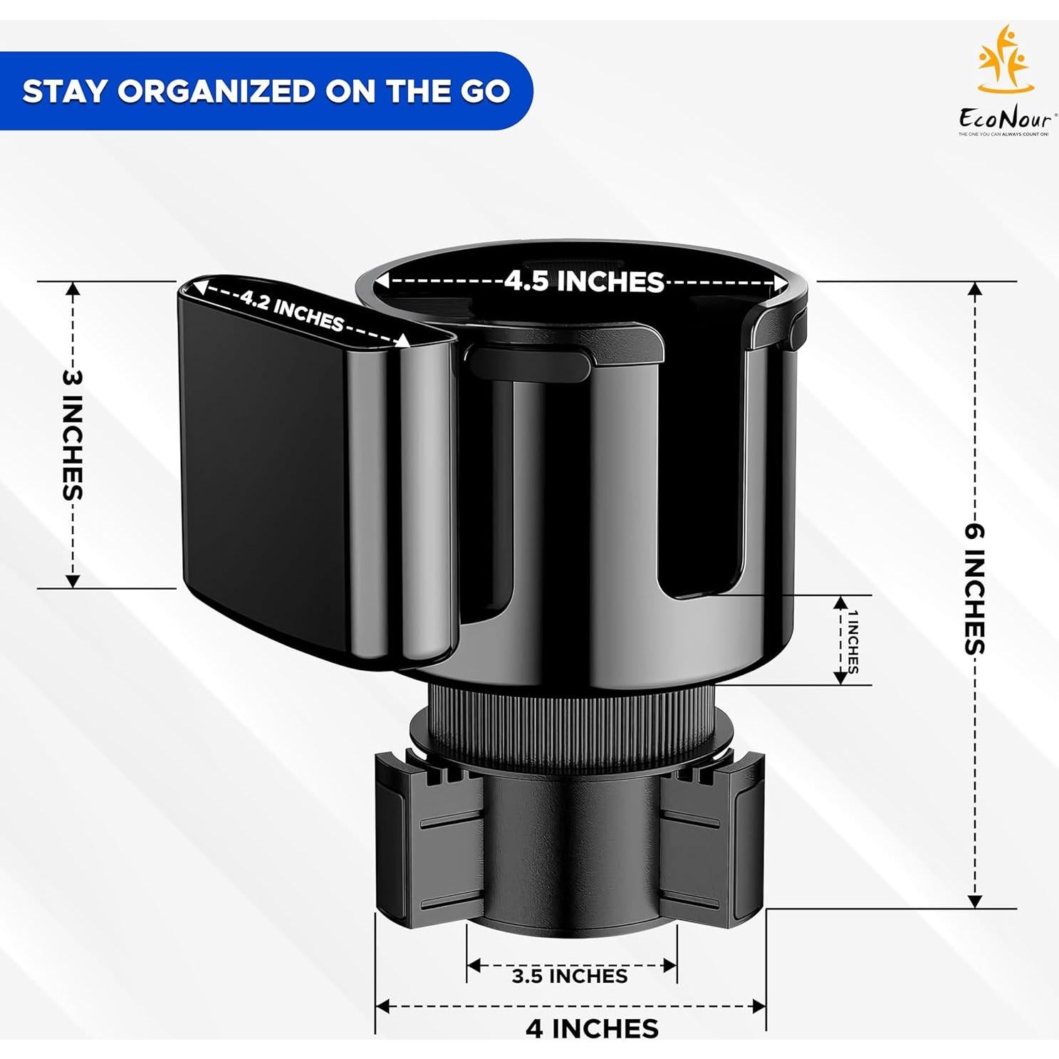 Soporte para Tazas y Teléfono Econour | Ajustable Universal | Negro