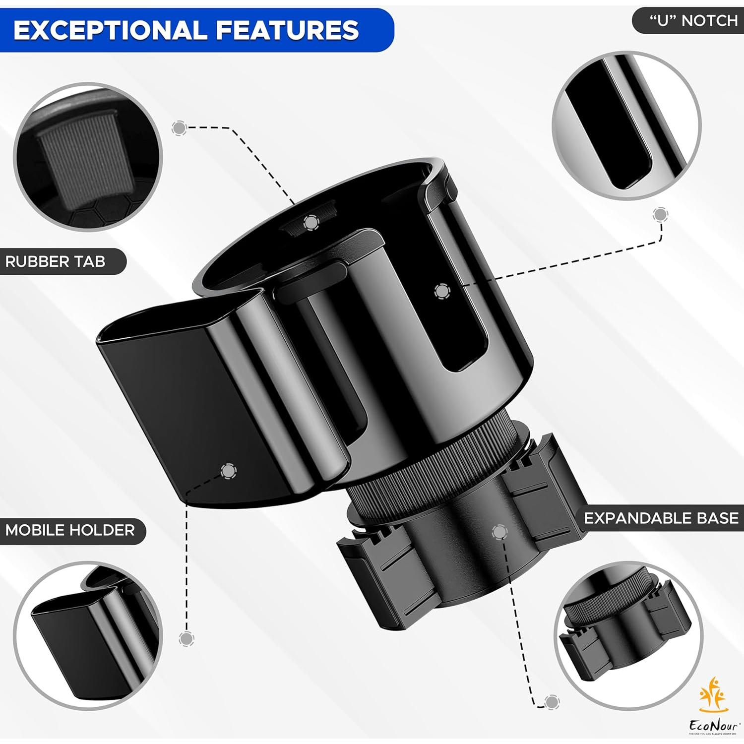 Soporte para Tazas y Teléfono Econour | Ajustable Universal | Negro