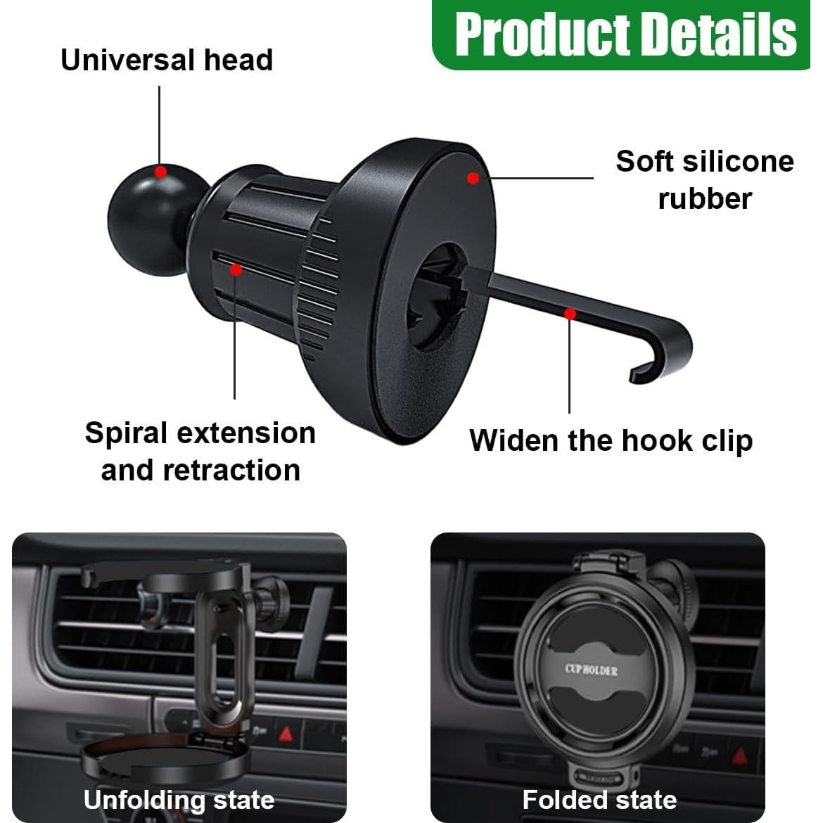 Soporte para Taza de Auto UHANBUT Plegable Antideslizante
