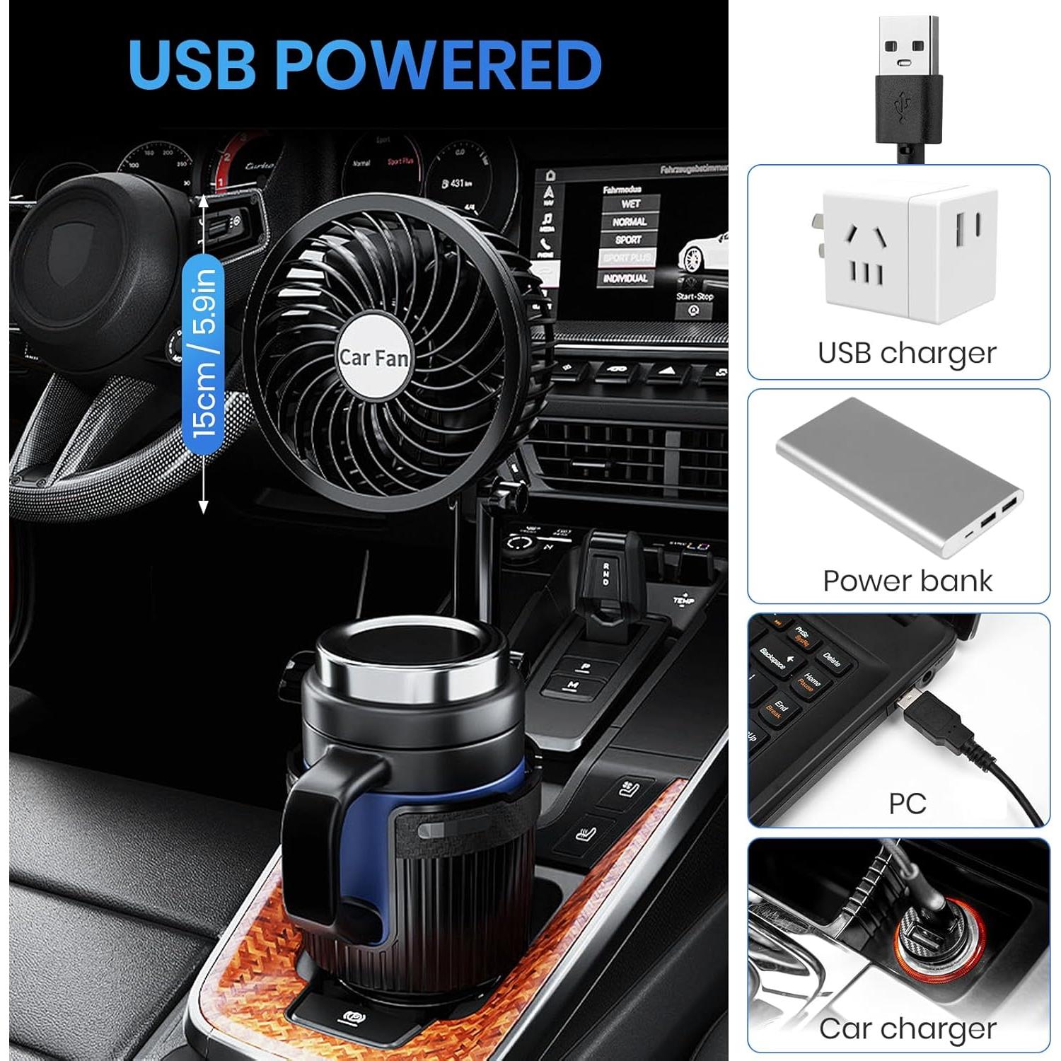 Ventilador USB 6" Suteng con Soporte para Taza Automotriz 2 en 1