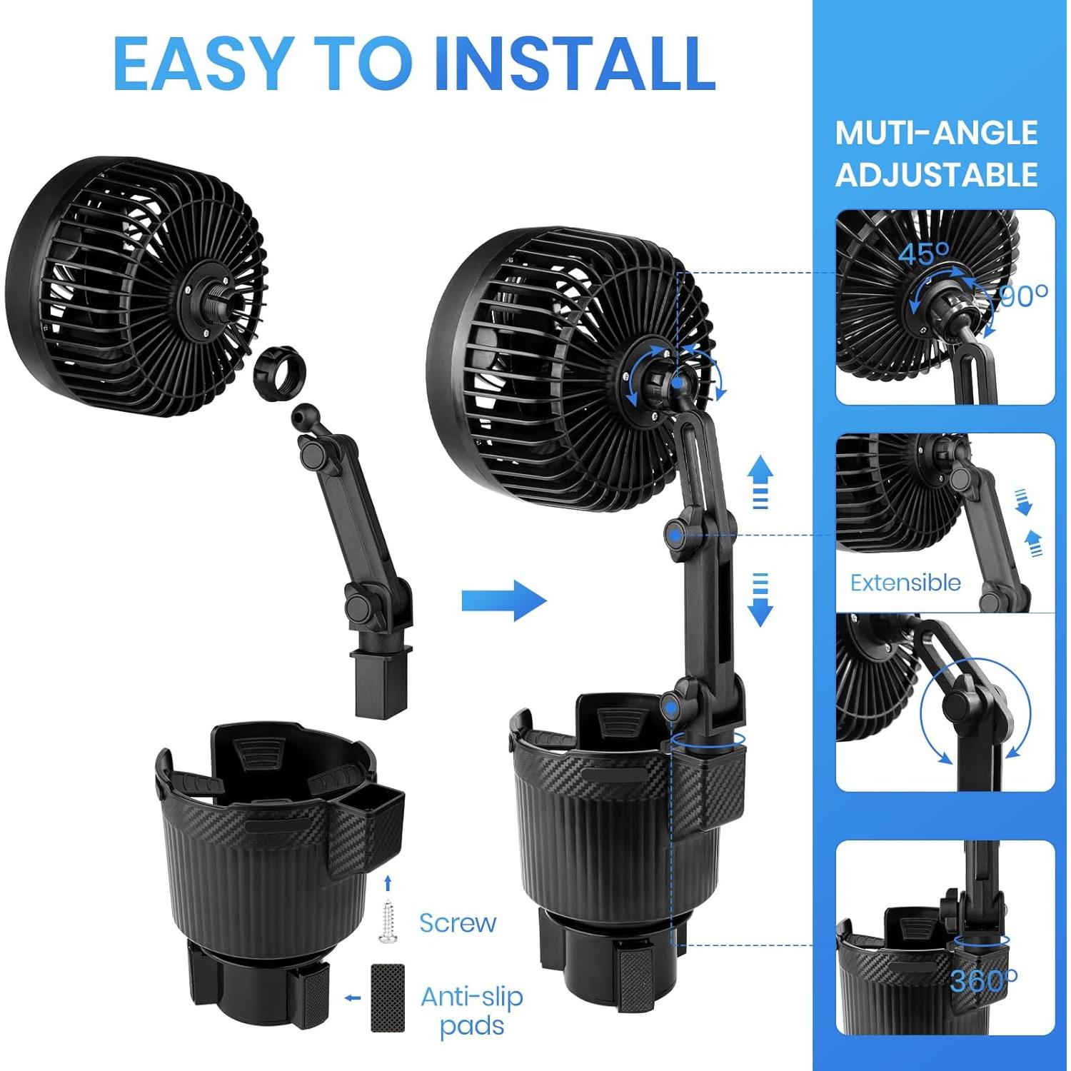 Ventilador USB 6" Suteng con Soporte para Taza Automotriz 2 en 1