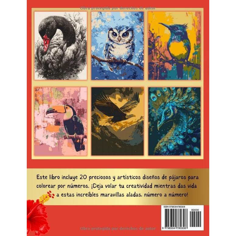 Colorear por Números 20 Pájaros Artísticos: Libro para Colorear por Números para Adultos con Cisnes, Cuervos, Pingüinos, Águilas, Golondrinas, Tucanes, Flamencos y Más (Spanish Edition)