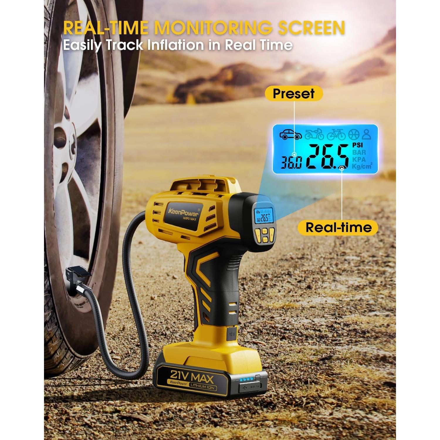 Compresor de Aire Portátil KeenPower 21V 160PSI Inalámbrico