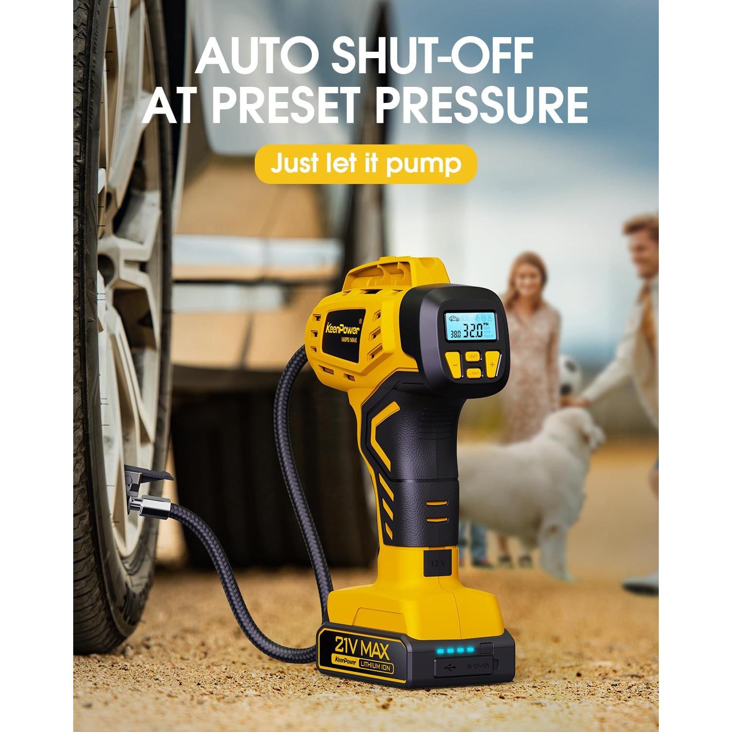 Compresor de Aire Portátil KeenPower 21V 160PSI Inalámbrico