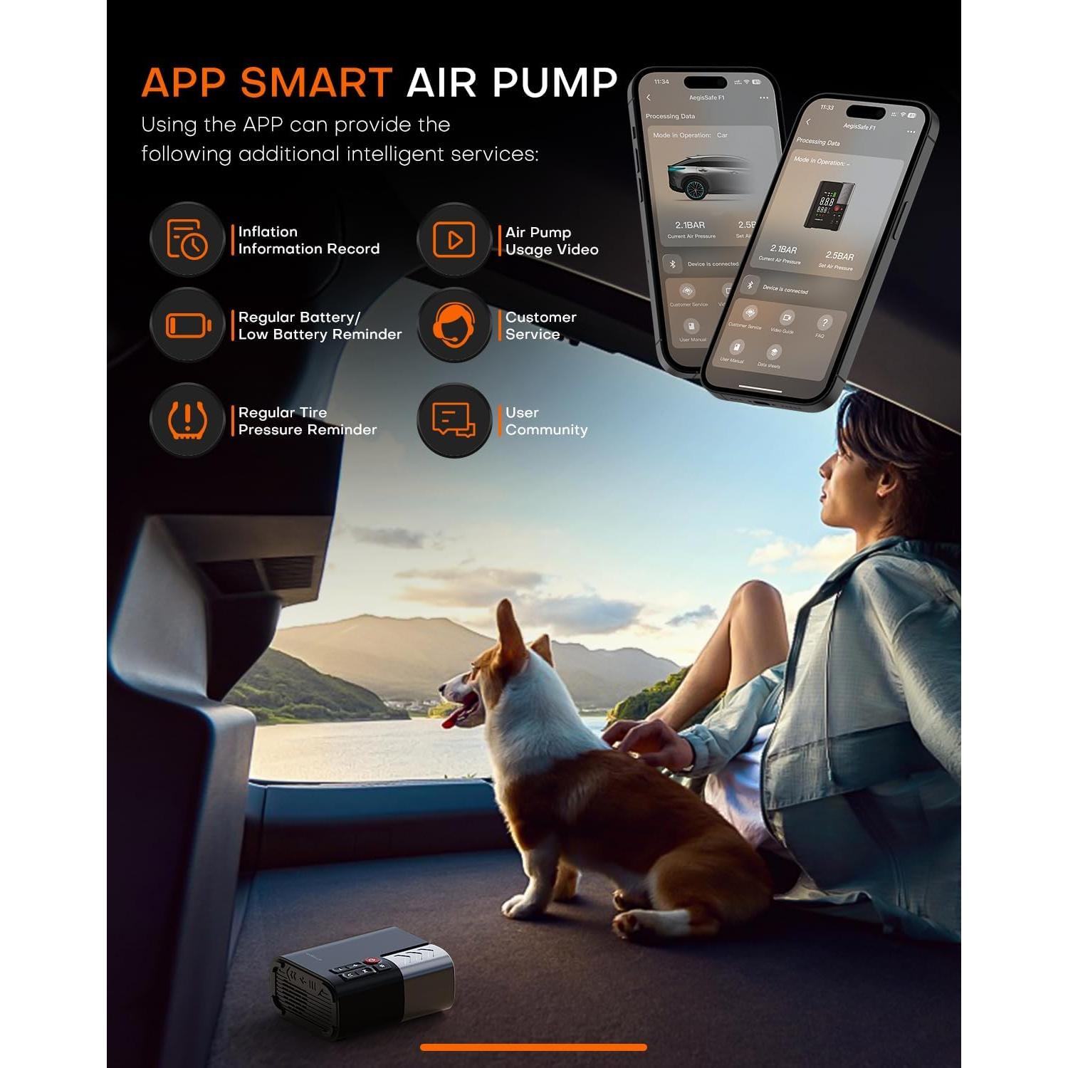 Compresor de Aire Portátil AEGISSAFE 160PSI 48LPM Batería 16000mAh