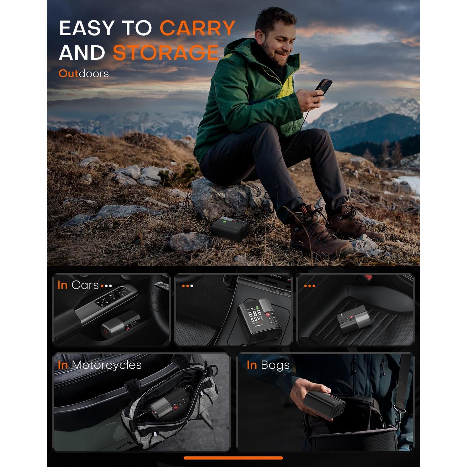 Compresor de Aire Portátil AEGISSAFE 160PSI 48LPM Batería 16000mAh