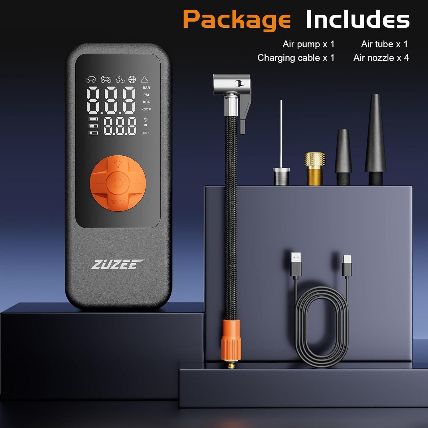 Compresor de Aire Portátil ZUZEE-Q13 150PSI con Luz LED