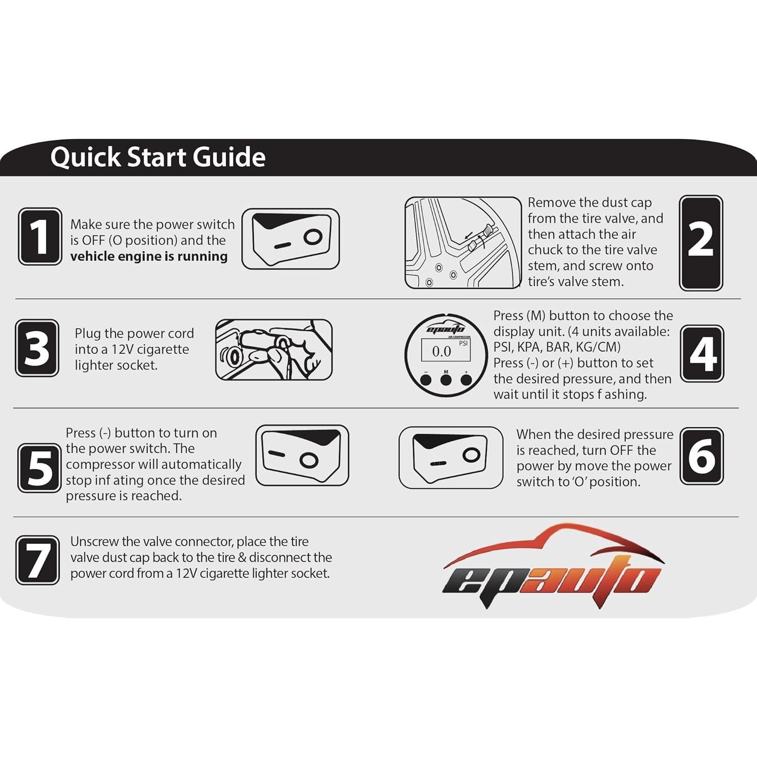 Compresor de Aire Portátil EPAuto 12V DC Inflador Digital