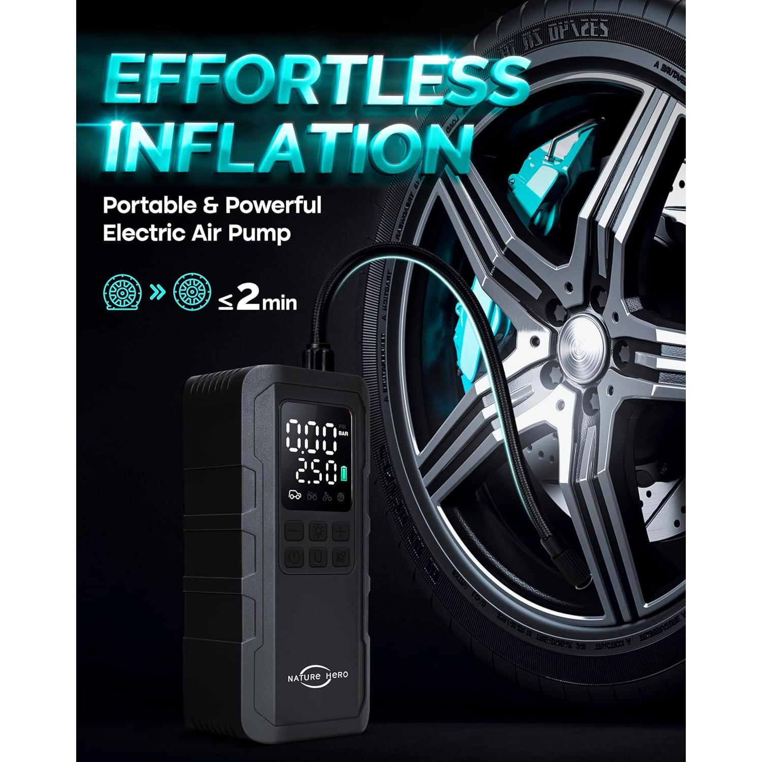 Compresor de Aire Portátil Nature Hero 150 PSI con Pantalla LCD