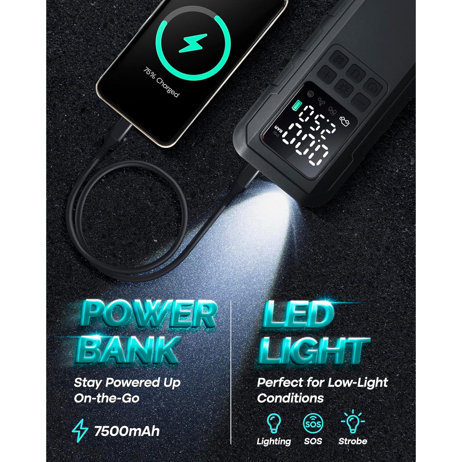 Compresor de Aire Portátil Nature Hero 150 PSI con Pantalla LCD