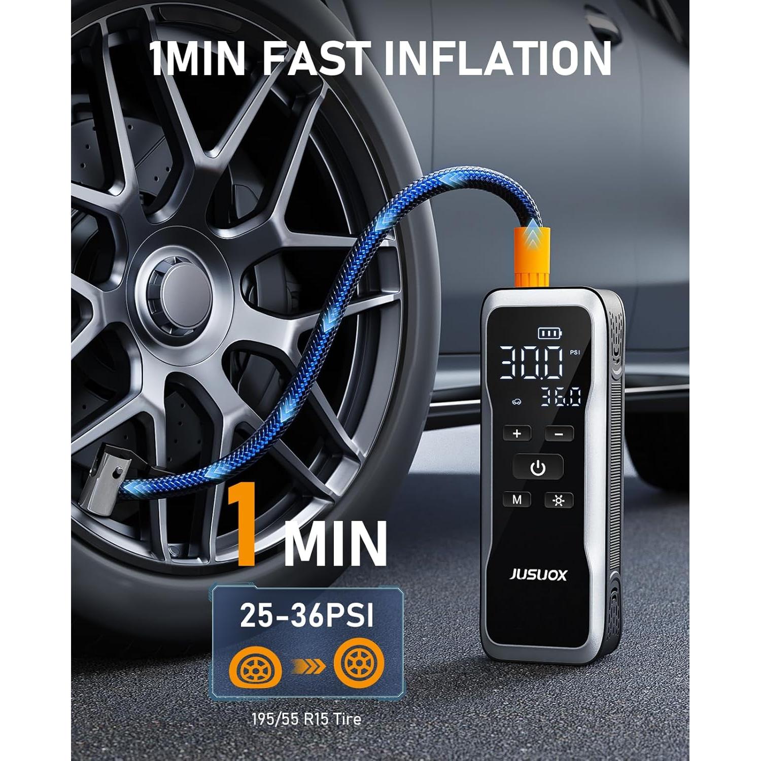 Compresor de Aire Portátil JUSUOX 150PSI Batería 12V DC