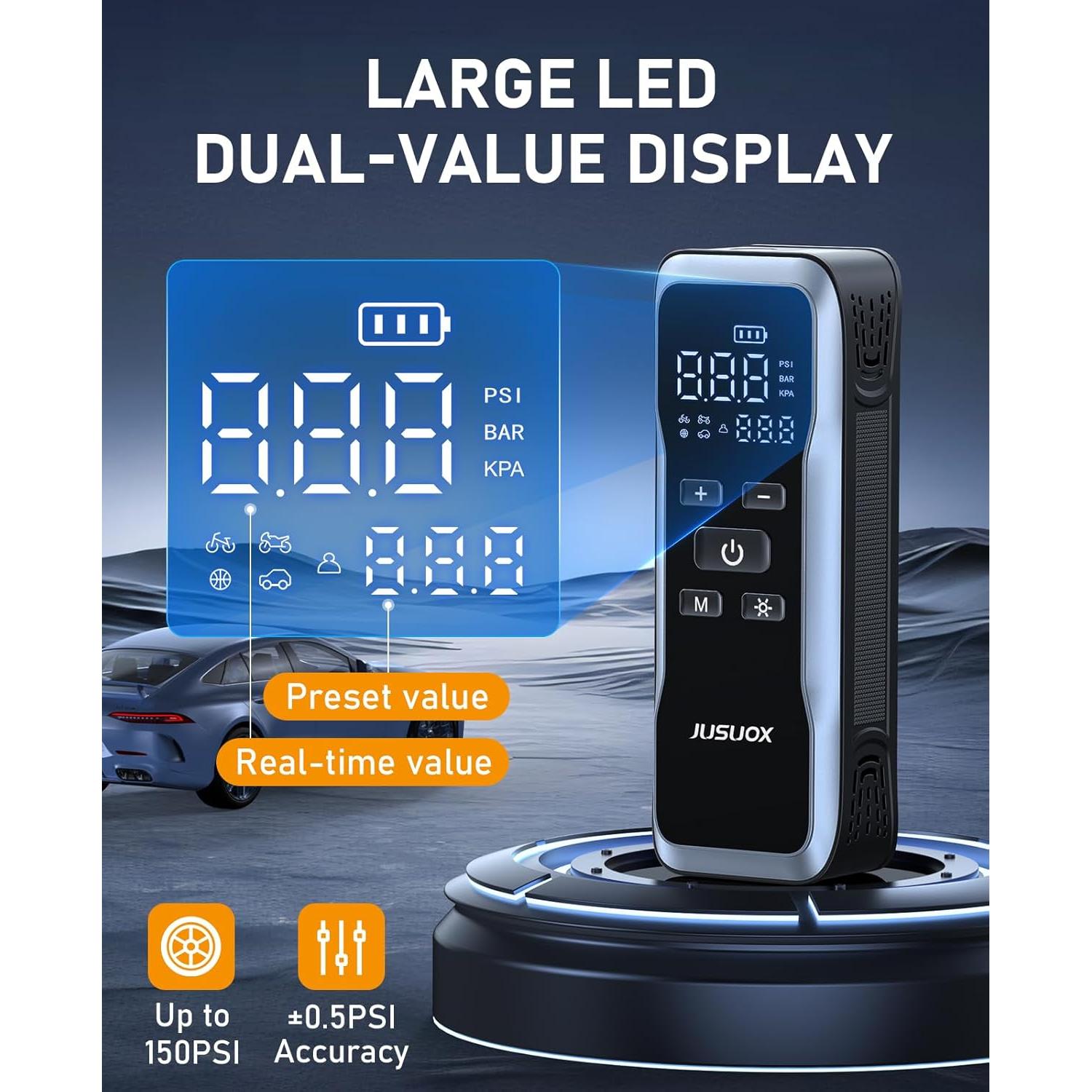 Compresor de Aire Portátil JUSUOX 150PSI Batería 12V DC