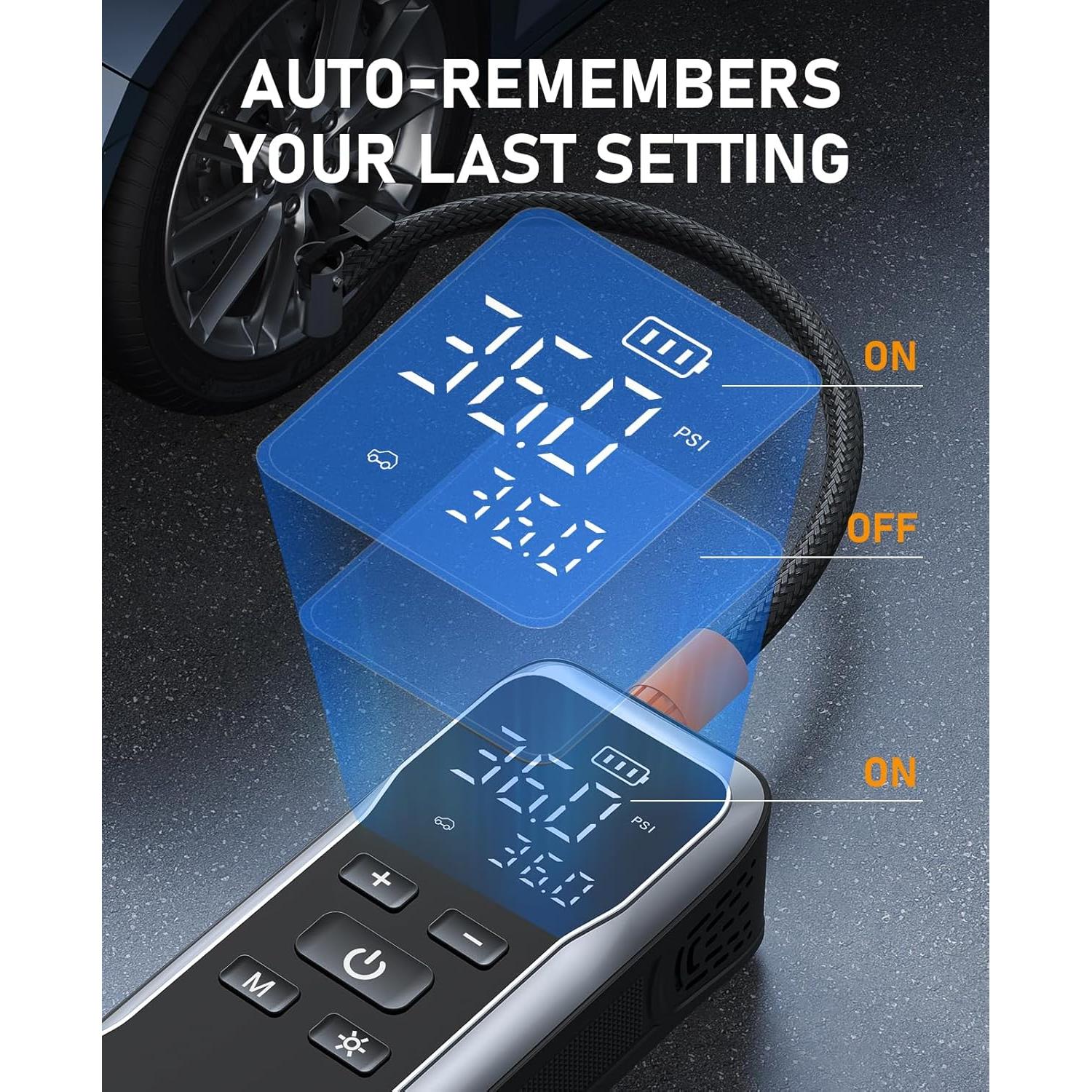 Compresor de Aire Portátil JUSUOX 150PSI Batería 12V DC