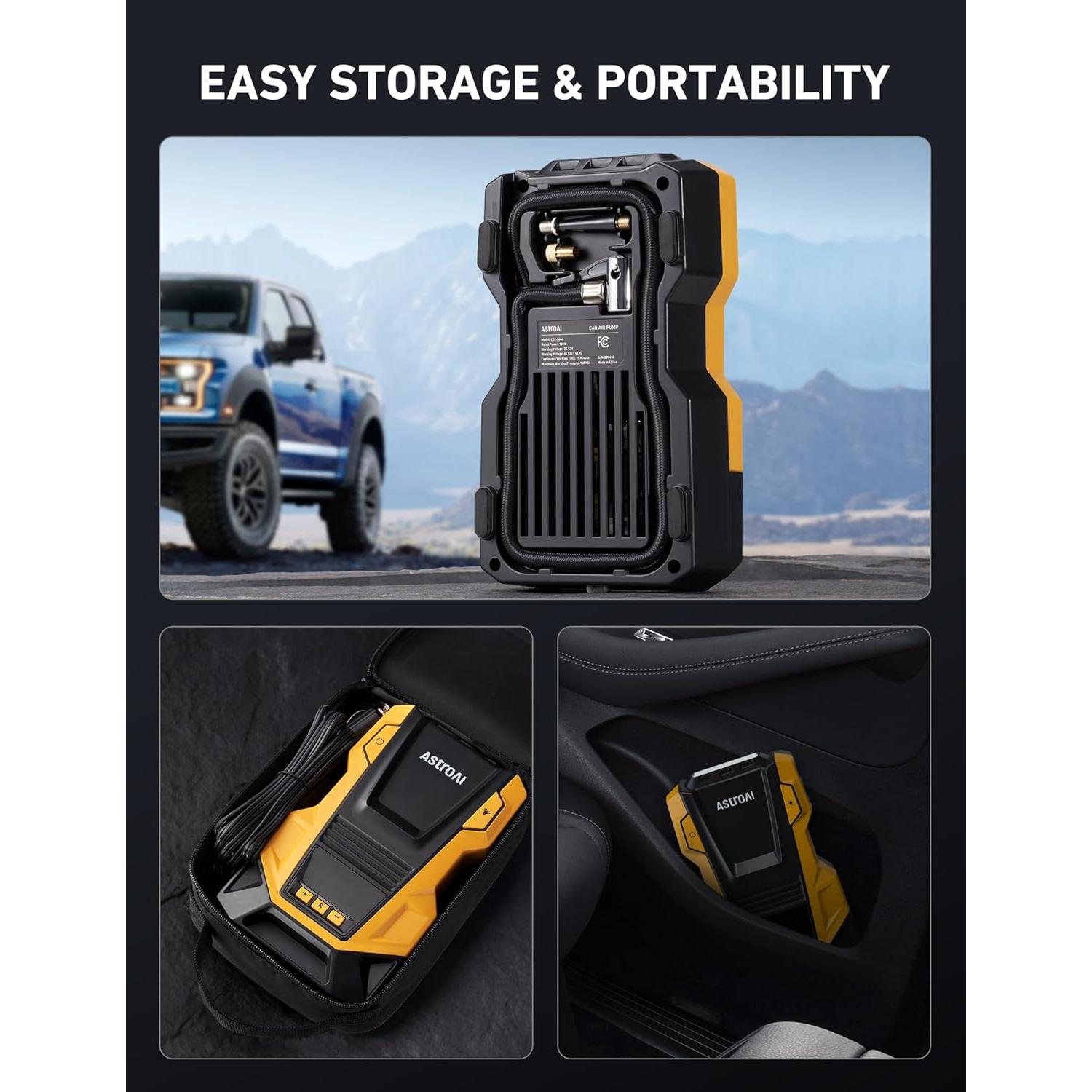 Compresor de Aire Portátil AstroAI CZK-3666 150 PSI Amarillo