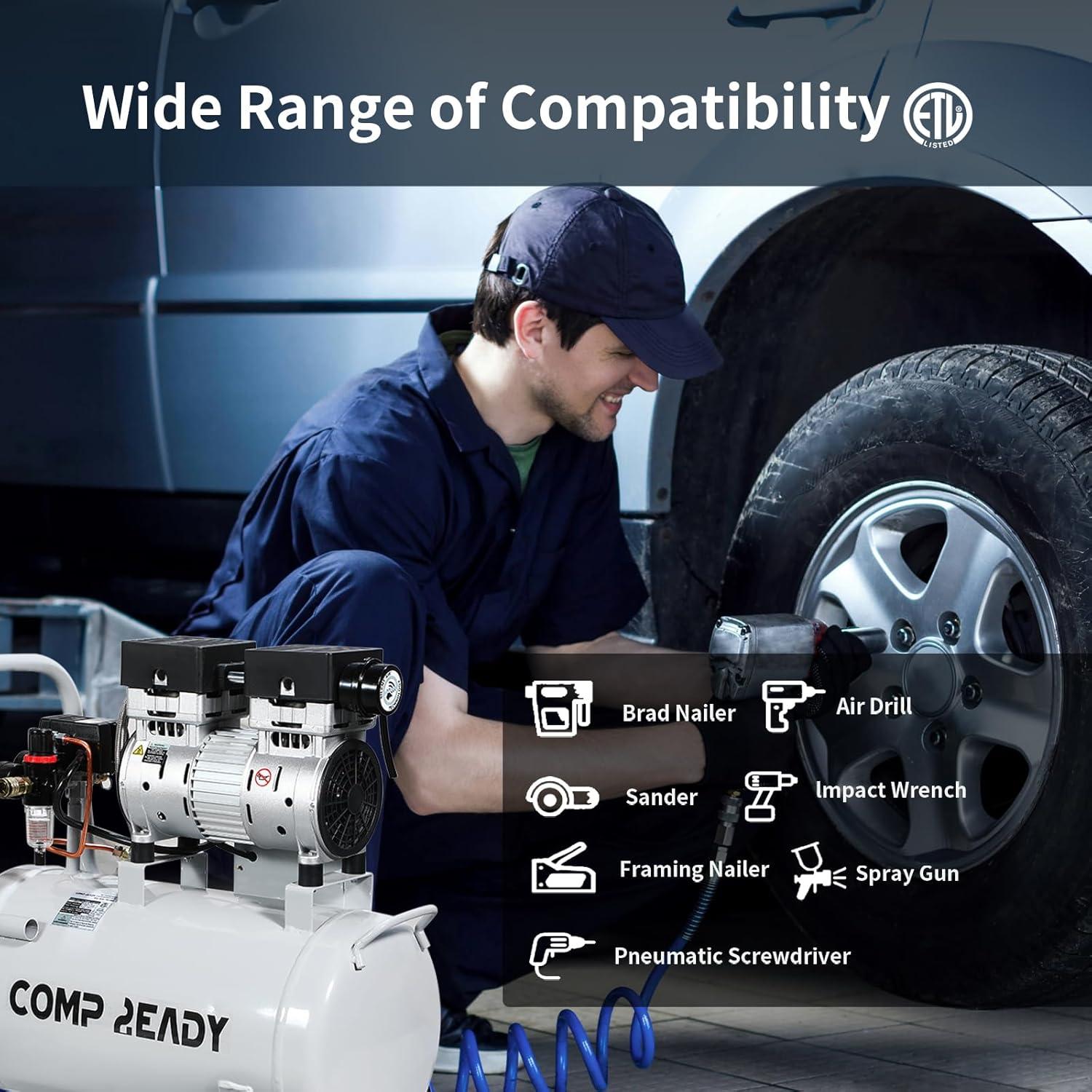 Compresor de Aire Portátil 6 Galones 1HP 2.5 CFM 60dB Sin Aceite