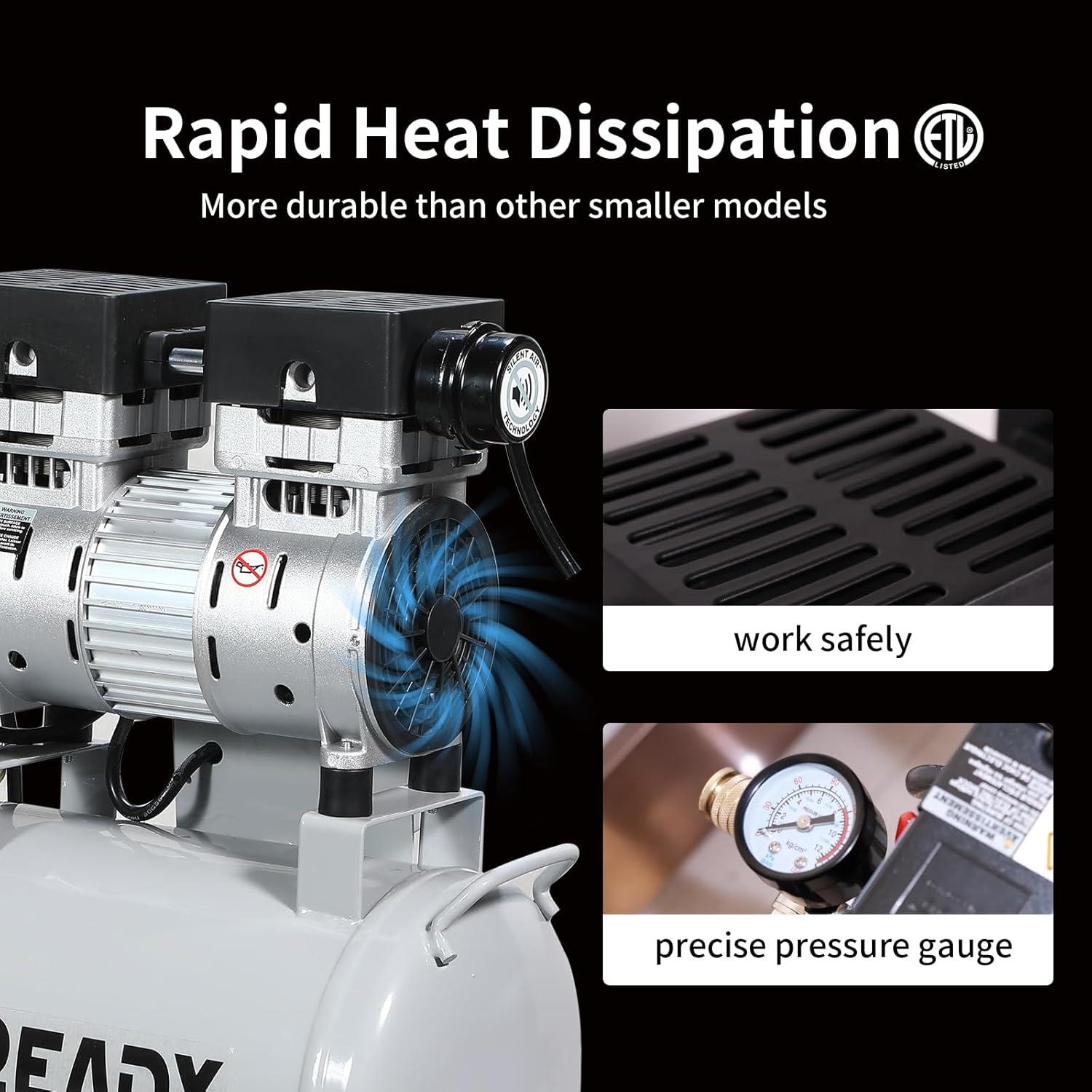 Compresor de Aire Portátil 6 Galones 1HP 2.5 CFM 60dB Sin Aceite