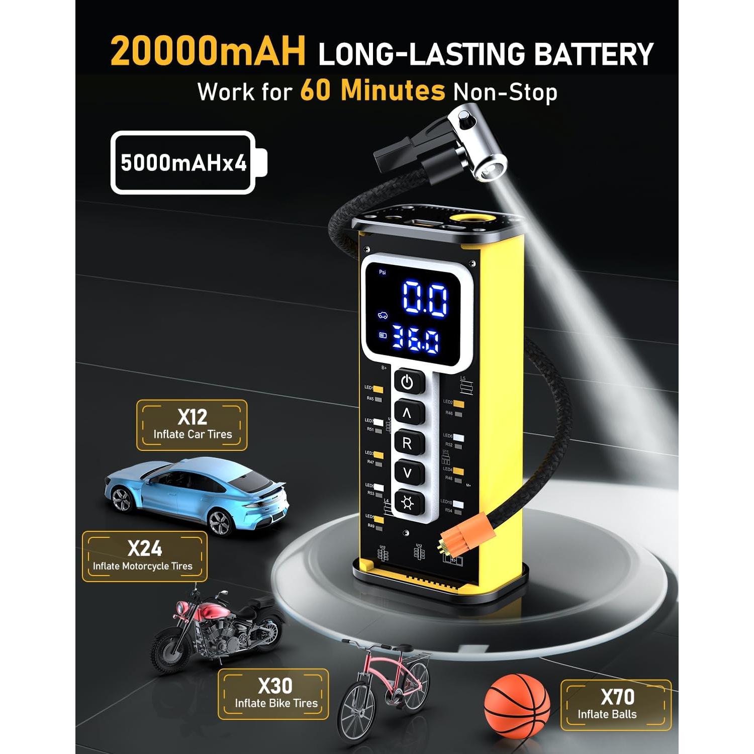 Compresor de Aire Portátil Teffim 8017-2 150PSI 20,000mAh