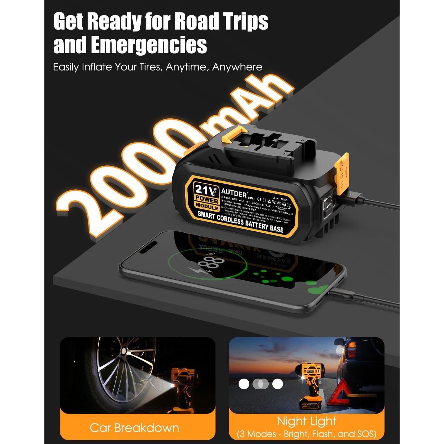 Inflador de Neumáticos Inalámbrico AUTDER AD380 180PSI 21V