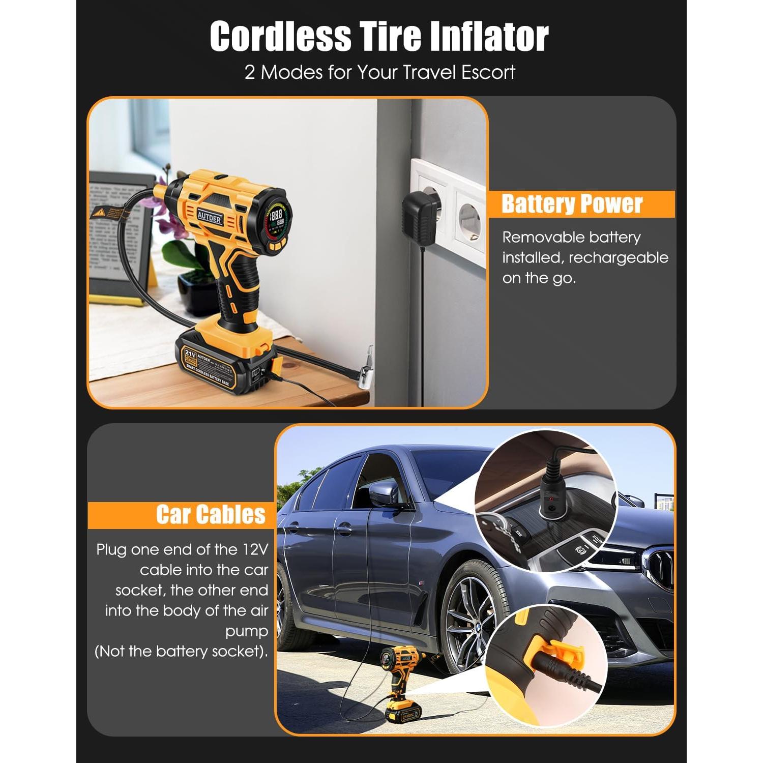 Inflador de Neumáticos Inalámbrico AUTDER AD380 180PSI 21V