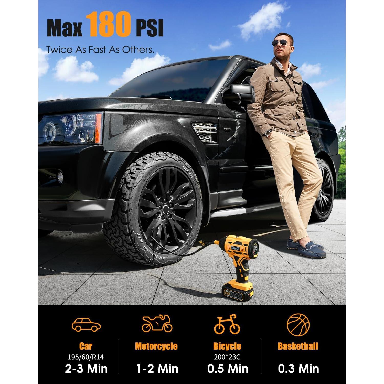 Inflador de Neumáticos Inalámbrico AUTDER AD380 180PSI 21V