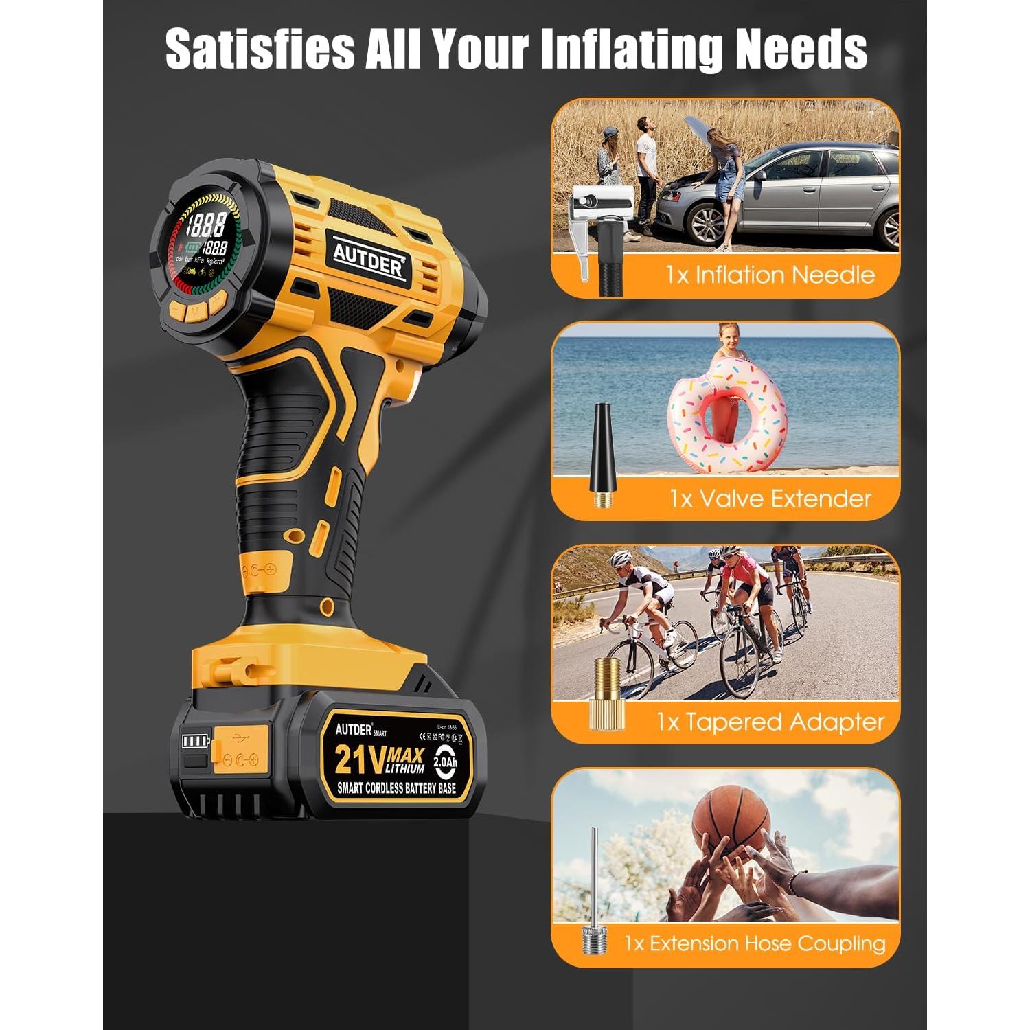 Inflador de Neumáticos Inalámbrico AUTDER AD380 180PSI 21V