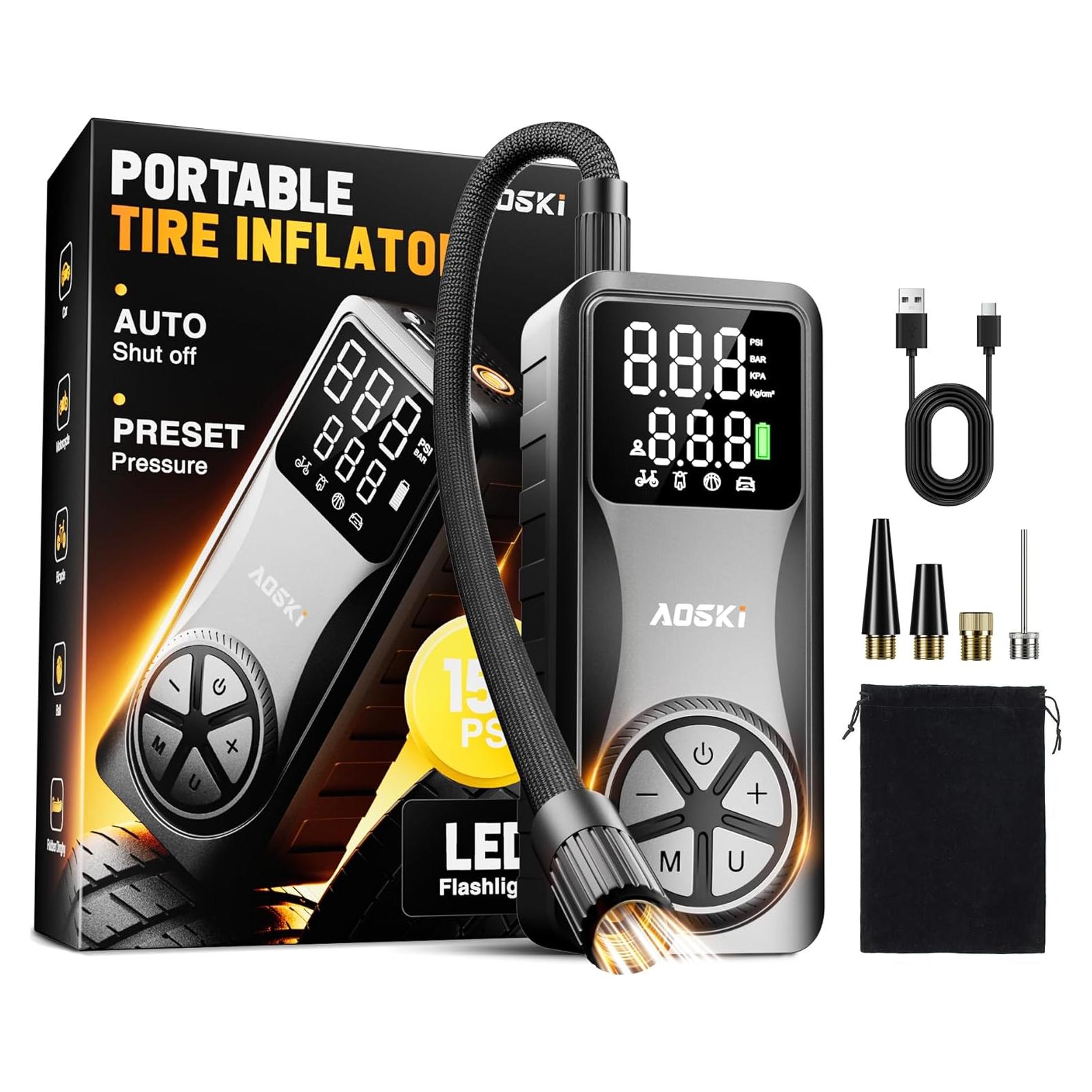 Compresor de Aire Portátil AOSKI 150 PSI con Manómetro Digital