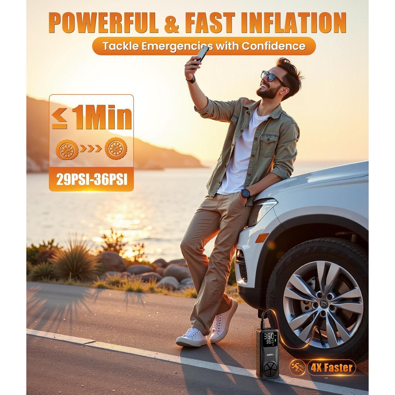 Compresor de Aire Portátil AOSKI 150 PSI con Manómetro Digital