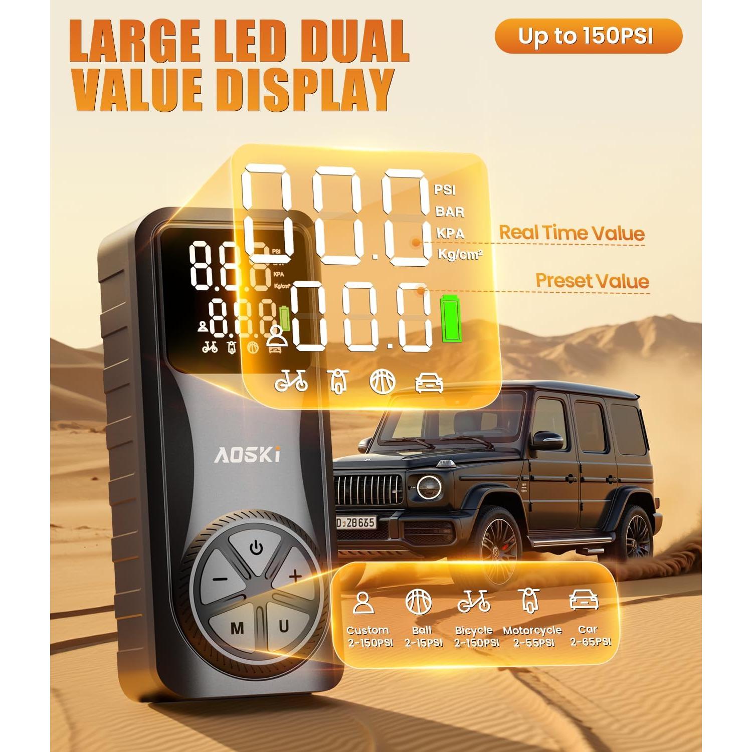 Compresor de Aire Portátil AOSKI 150 PSI con Manómetro Digital