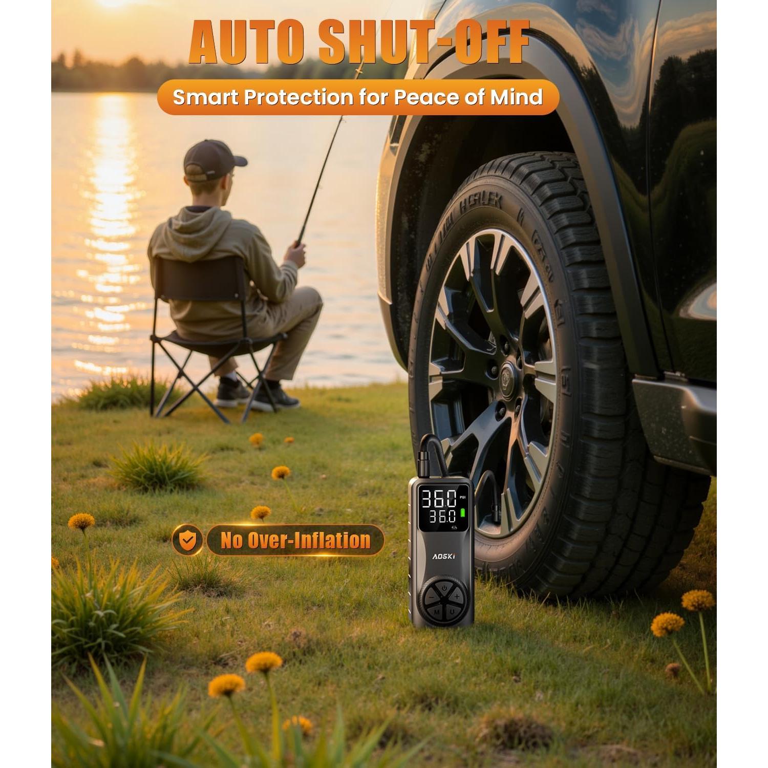 Compresor de Aire Portátil AOSKI 150 PSI con Manómetro Digital