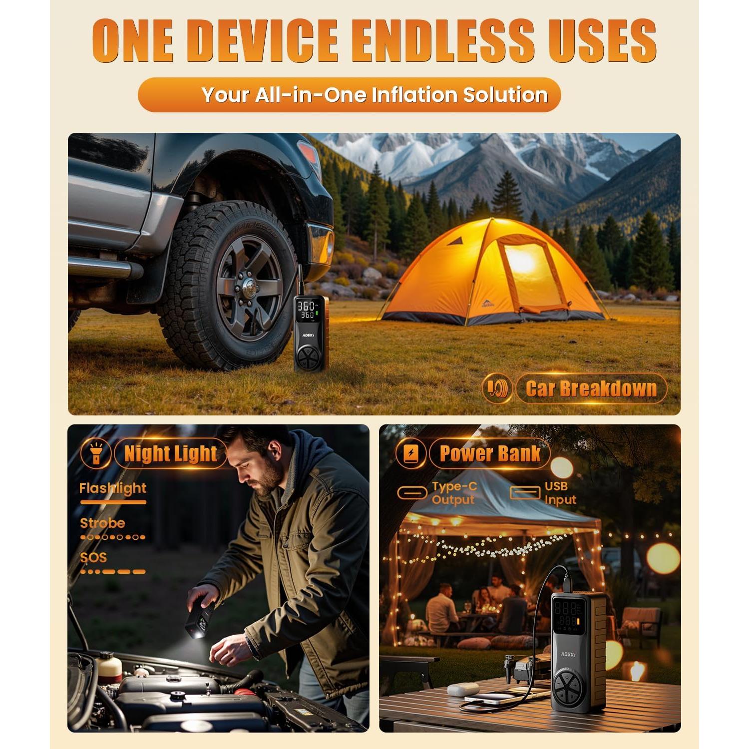 Compresor de Aire Portátil AOSKI 150 PSI con Manómetro Digital