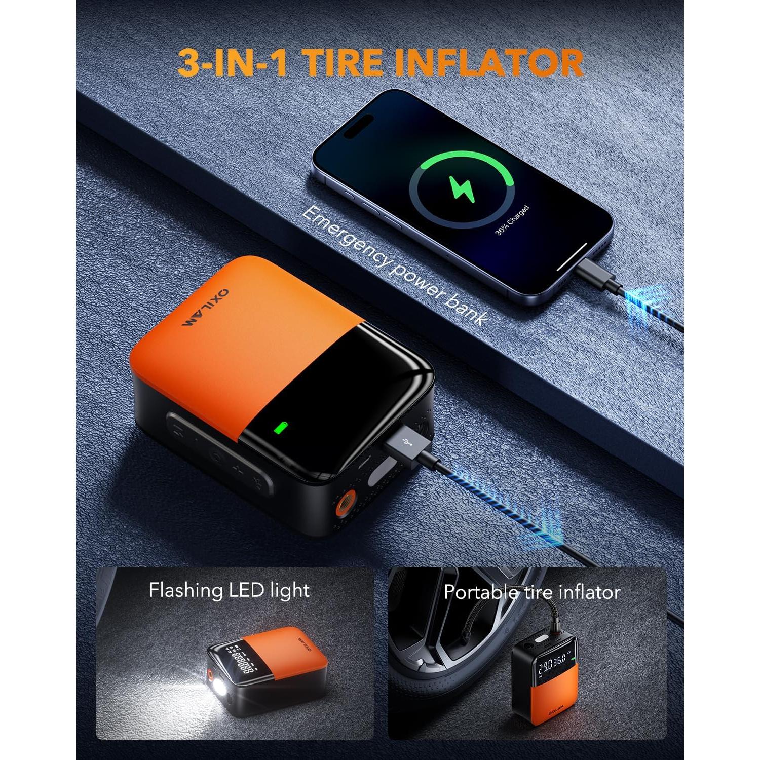 Compresor de Aire Portátil OXILAM C1 - Bomba Recargable 150 PSI