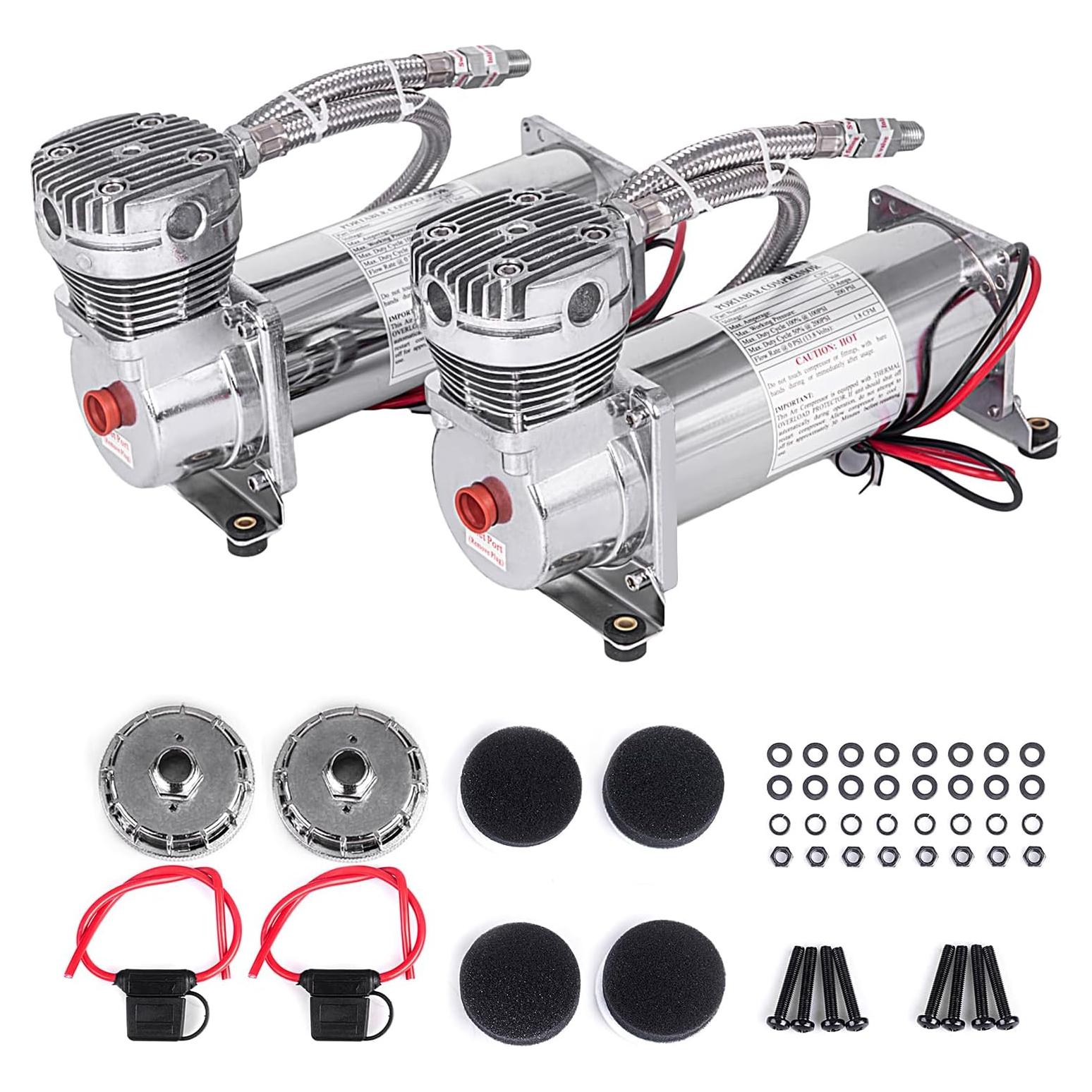 Compresor de Aire ZHSYMX 200 PSI 12V Doble Plata 8L