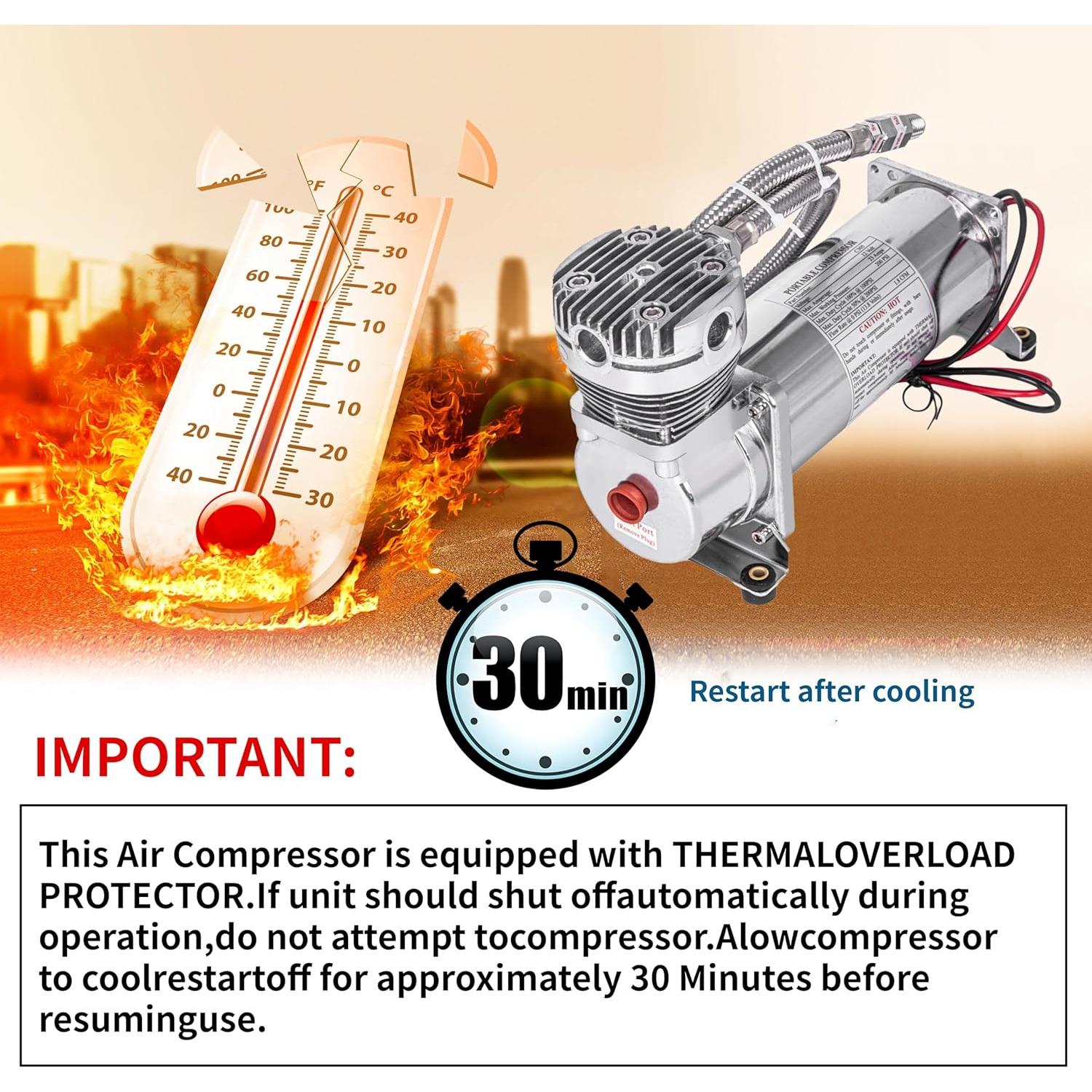 Compresor de Aire ZHSYMX 200 PSI 12V Doble Plata 8L