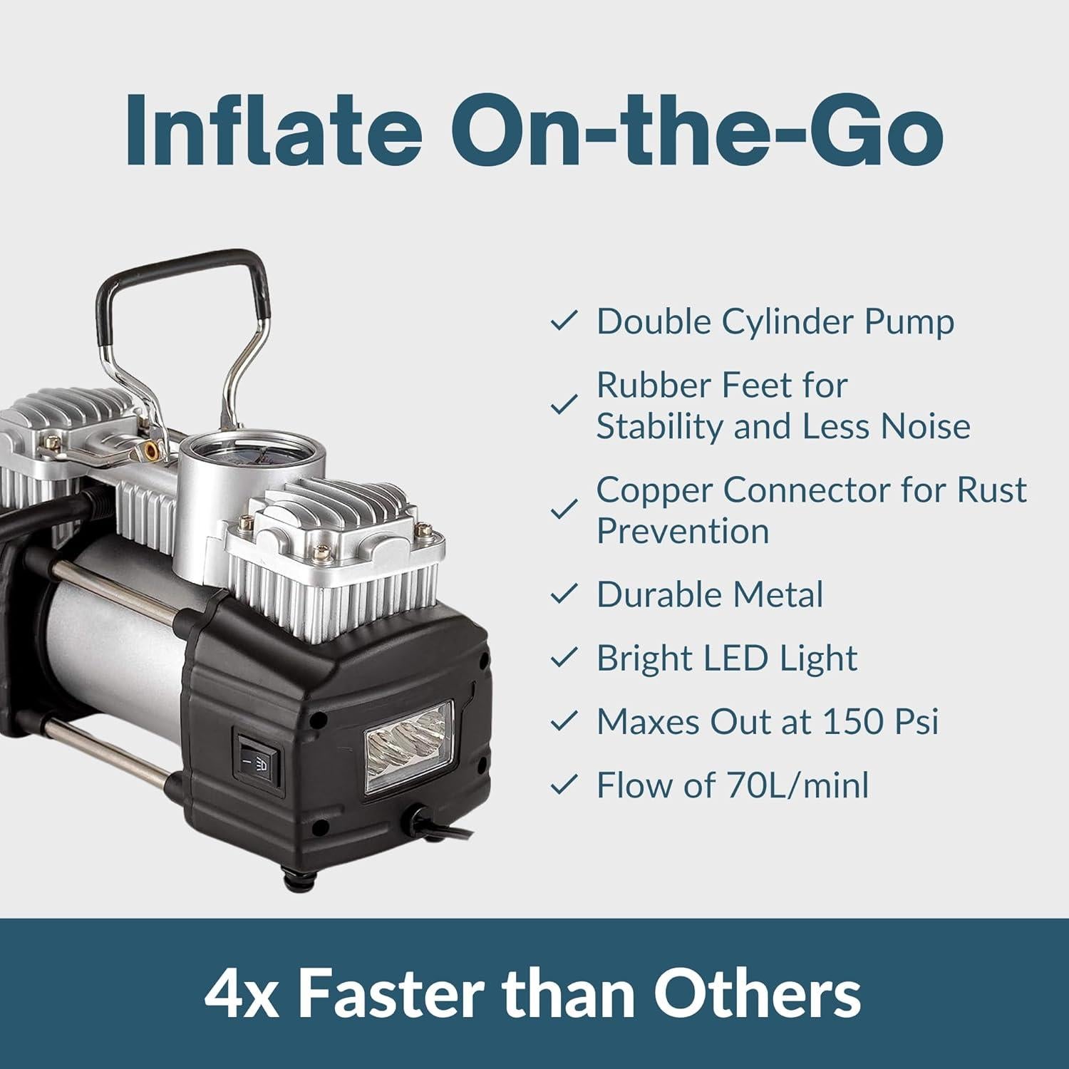 Compresor de Aire 12V Asani 150 PSI Doble Cilindro Portátil