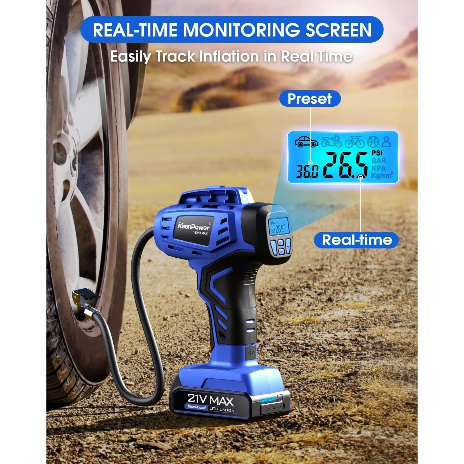 Inflador de Neumáticos Inalámbrico KeenPower BC219 21V 160PSI