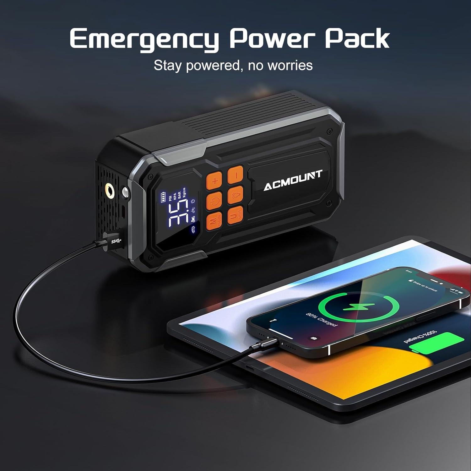 Compresor de Aire Portátil Acmount C30 160PSI Batería 10000mAH